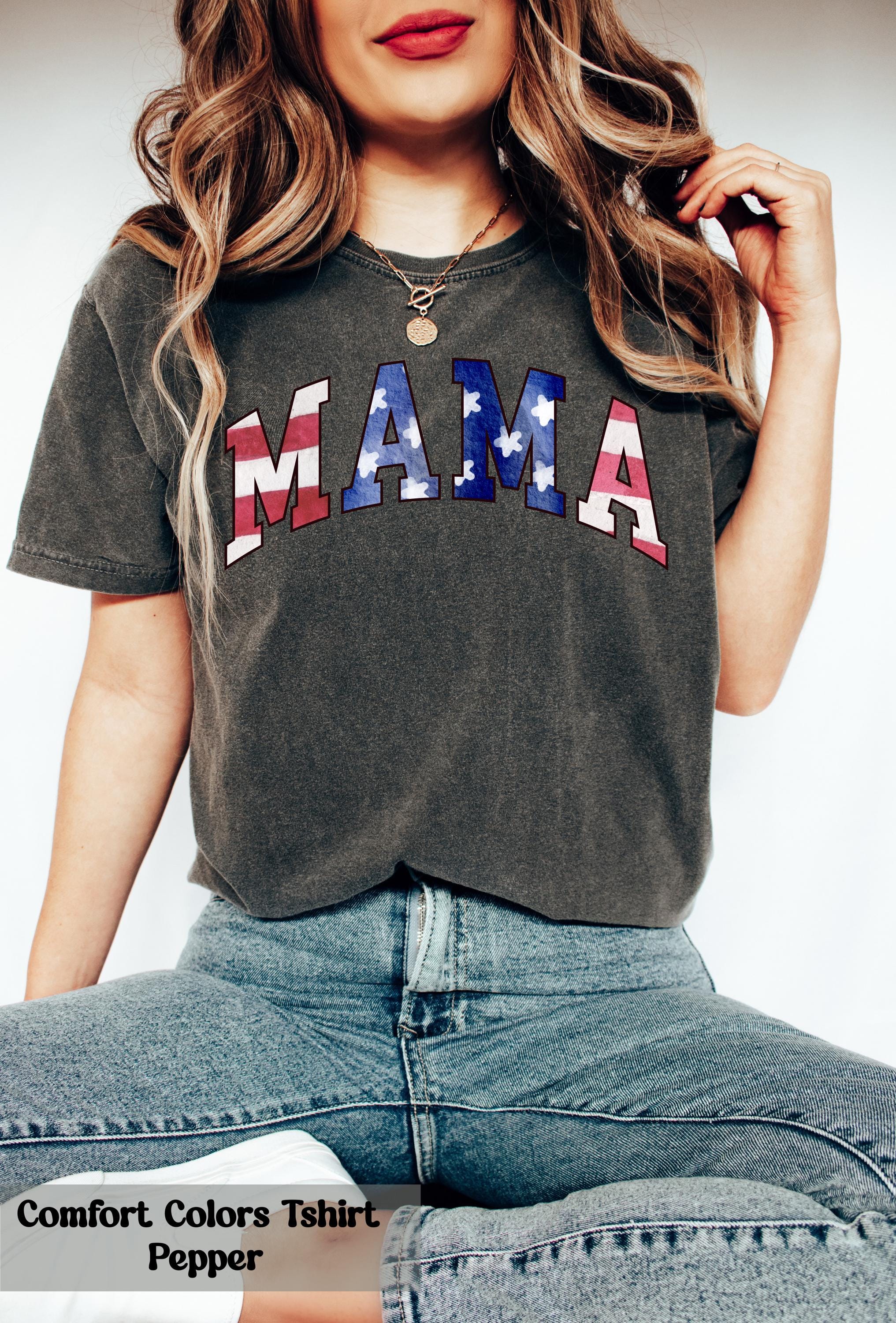 Comfort Colors® American Mama T-Shirt, Watercolor USA Flag Mama Shirt, Retro Mama America Tee, USA Mama Apparel, Patriotic Mama Shirt Gift
