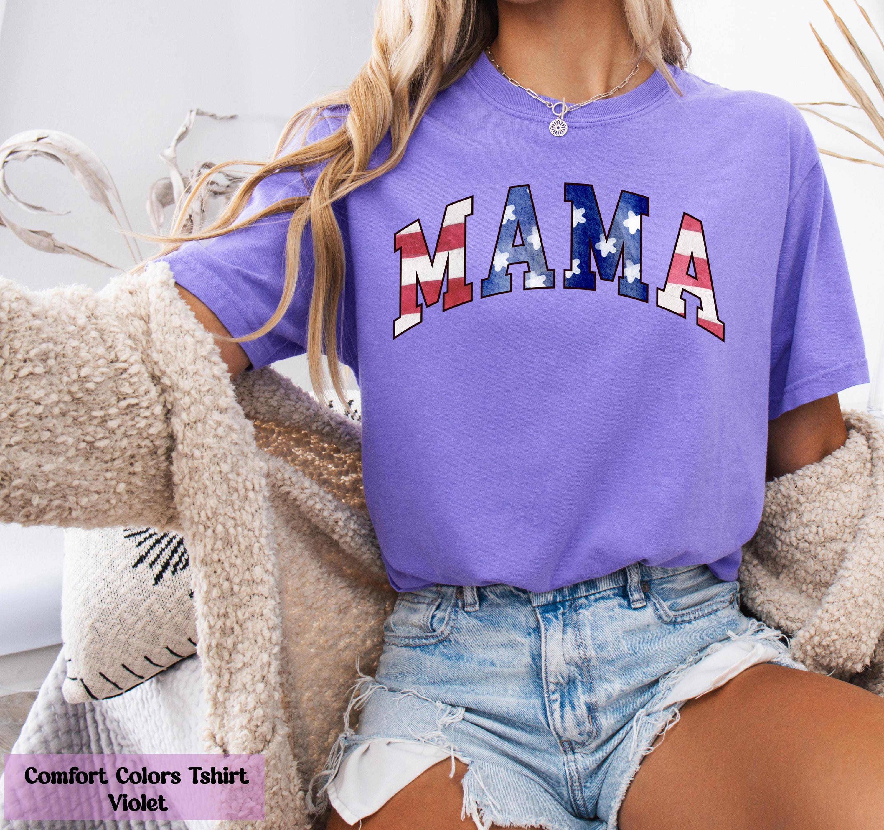 Comfort Colors® American Mama T-Shirt, Watercolor USA Flag Mama Shirt, Retro Mama America Tee, USA Mama Apparel, Patriotic Mama Shirt Gift