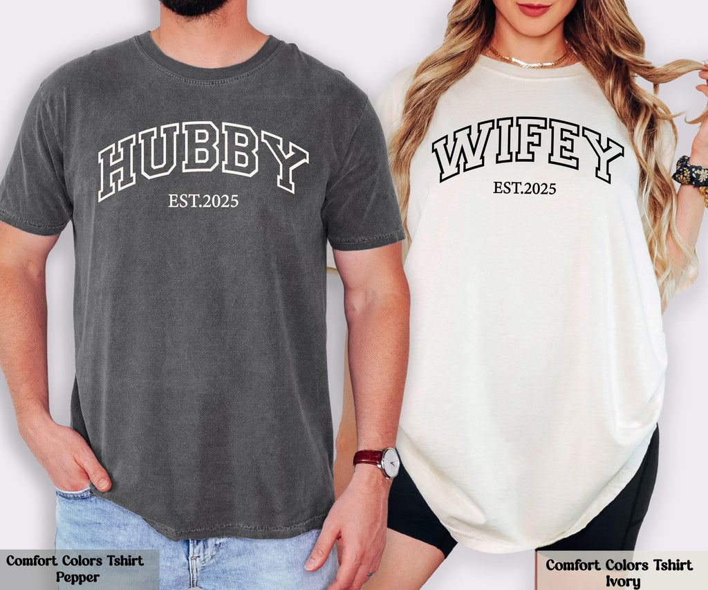 Wifey and Hubby Est Shirt, Wedding Party Shirt, Just Married Shirts, Matching Couple Tee, Honeymoon Shirt, Wife and Hubs Shirts, Wifey Tee