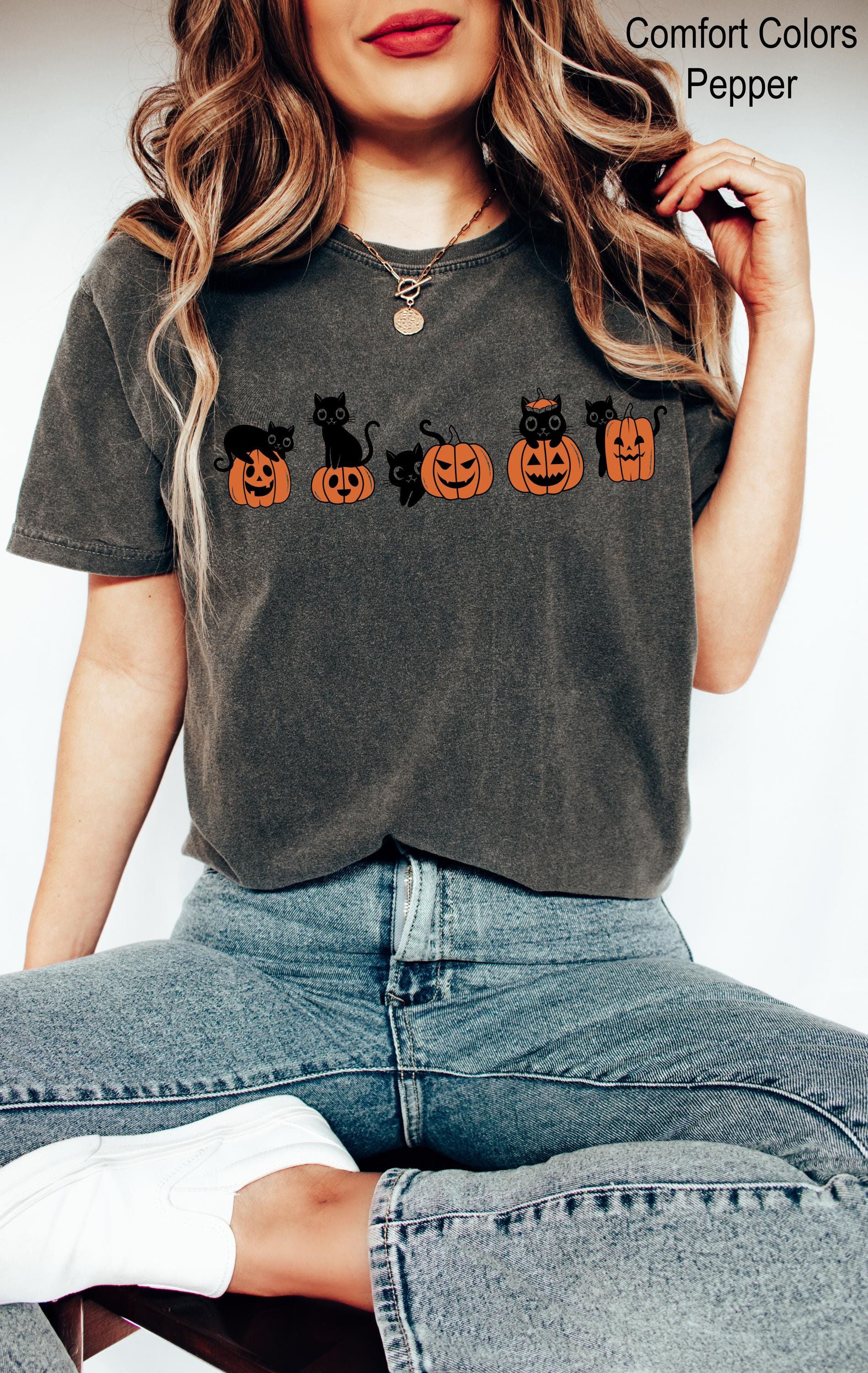 Black Cat Halloween Shirt, Fall Pumpkin Halloween Shirt, Spooky Season Shirt, Halloween Gifts For Cat Lover, Funny Halloween shirt