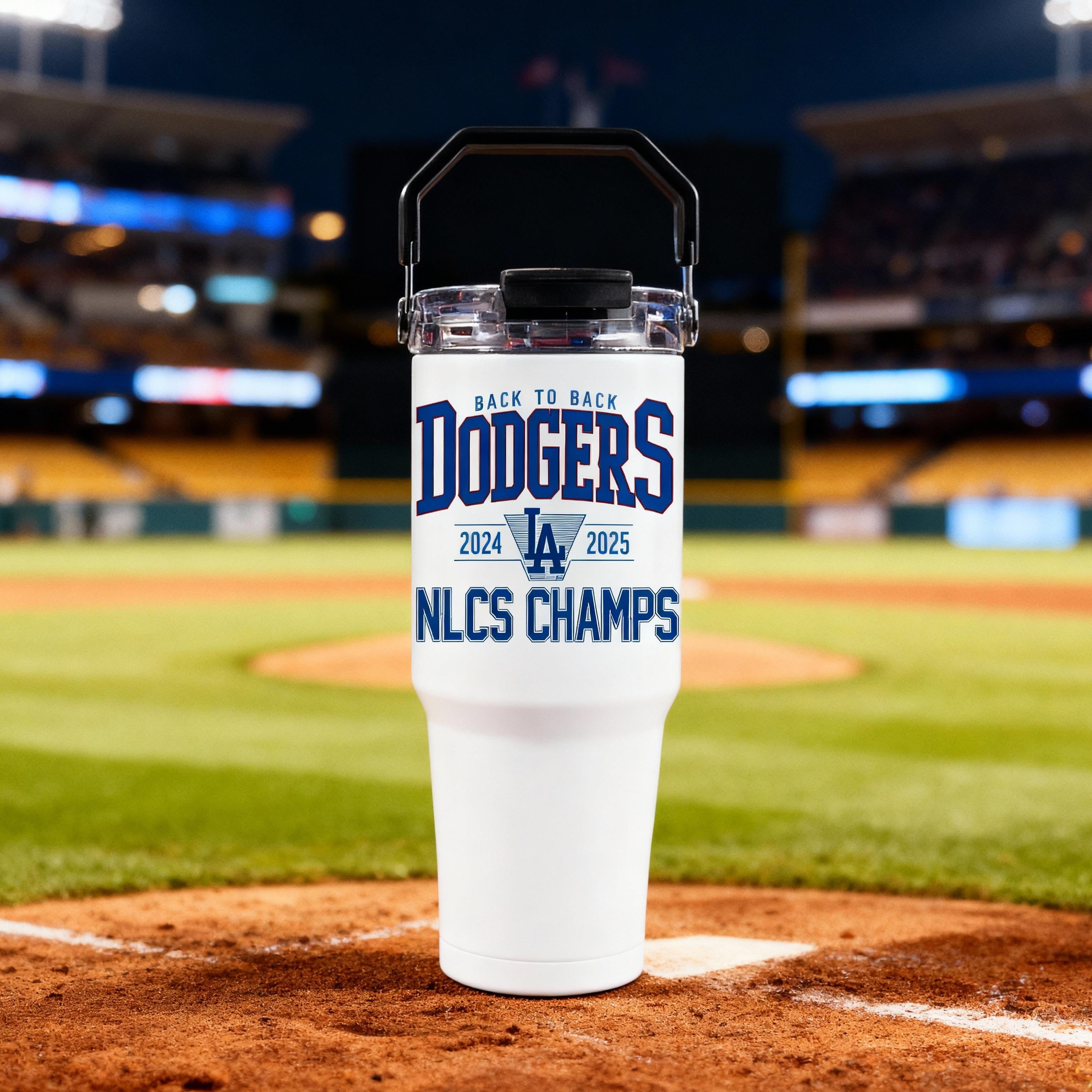 Champs Dodgers, Baseball World 2025, Los Angels 2025, Dodgers 30 oz UV Printed TRI-SIP TUMBLER Double-Wall Vacuum Insulated BPA-Free Sublimatable with Clear Lid & Black Handle