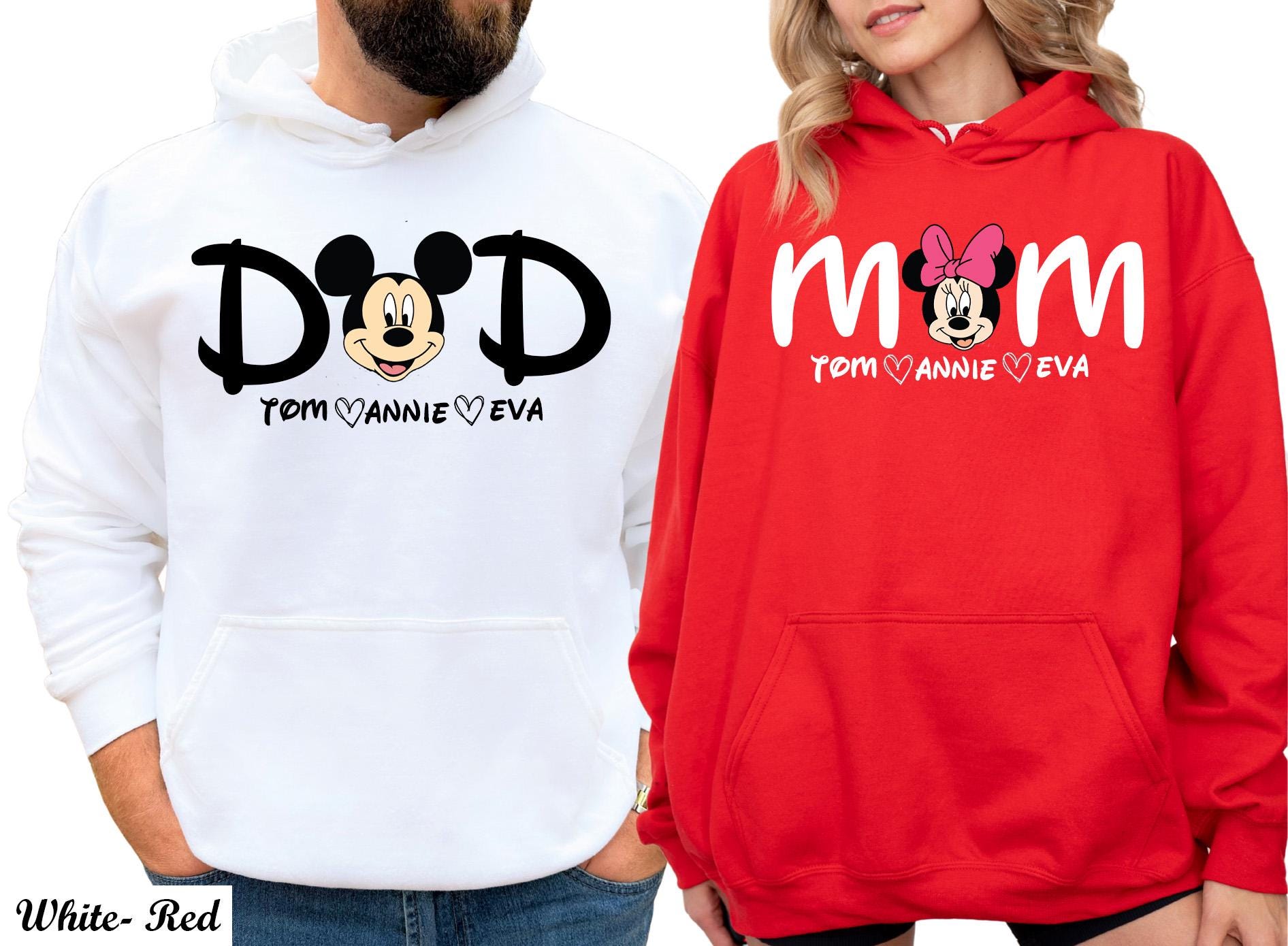 Custom Disney Minnie Mom and Dad Sweatshirt, Family Couple Trip Hoodie, Christmas Dad Mom Shirt with Kids Name,New Mom Dad Sweatshirt