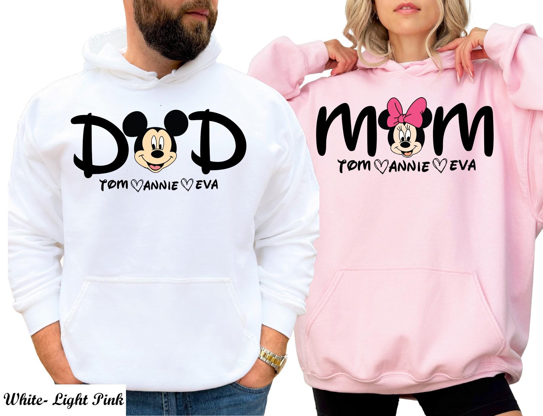 Custom Disney Minnie Mom and Dad Sweatshirt, Family Couple Trip Hoodie, Christmas Dad Mom Shirt with Kids Name,New Mom Dad Sweatshirt