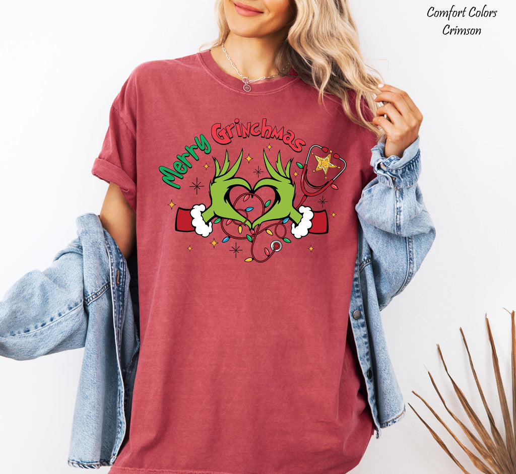 Merry Grinchmas Nurse Shirt, Christmas Nurse T-Shirts, Nurse Gift Shirt,Funny Medical Stethoscope Tee, Christmas Graphic Tee, Holiday Shirt
