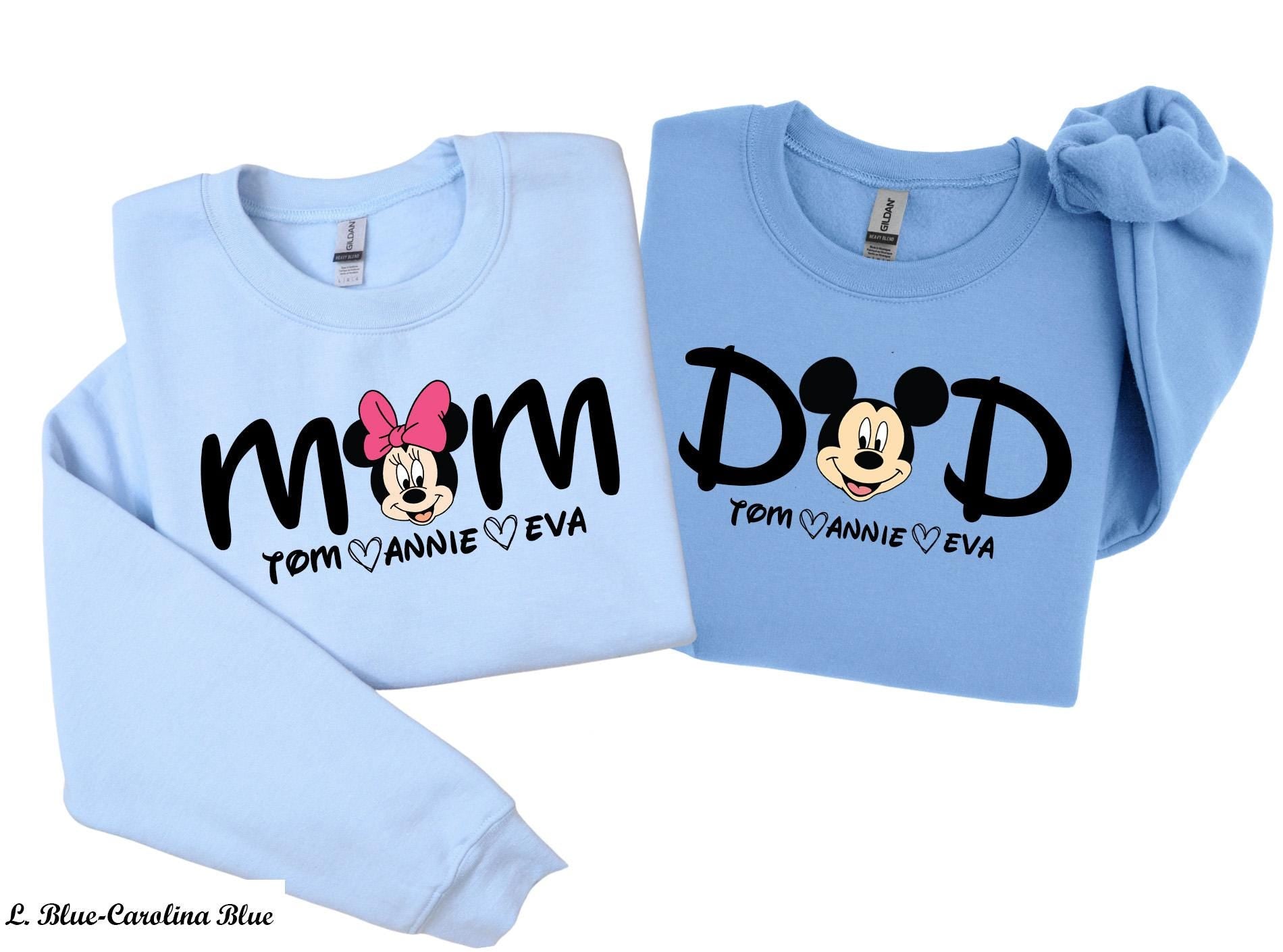 Custom Disney Minnie Mom and Dad Sweatshirt, Family Couple Trip Hoodie, Christmas Dad Mom Shirt with Kids Name,New Mom Dad Sweatshirt