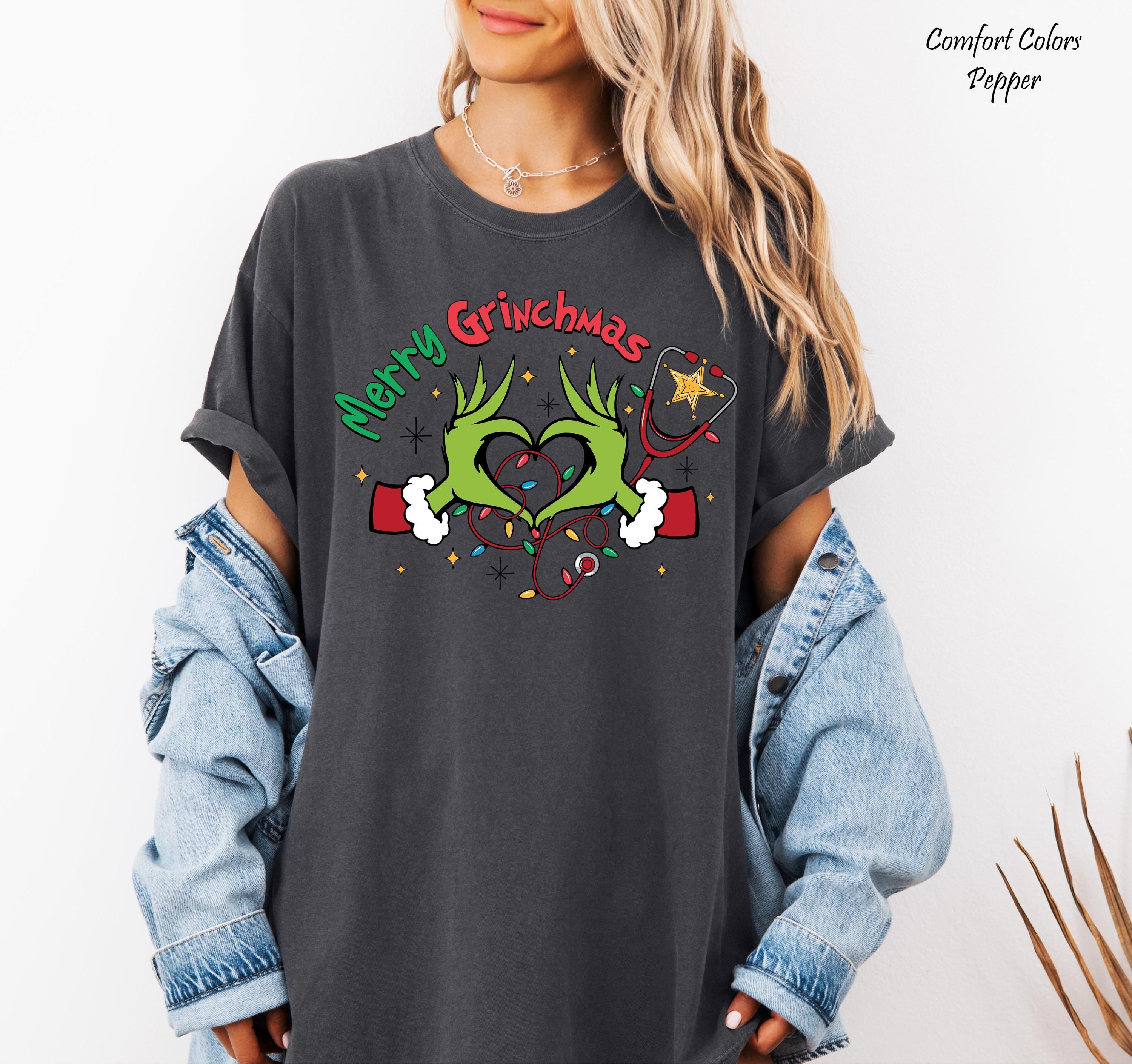 Merry Grinchmas Nurse Shirt, Christmas Nurse T-Shirts, Nurse Gift Shirt,Funny Medical Stethoscope Tee, Christmas Graphic Tee, Holiday Shirt