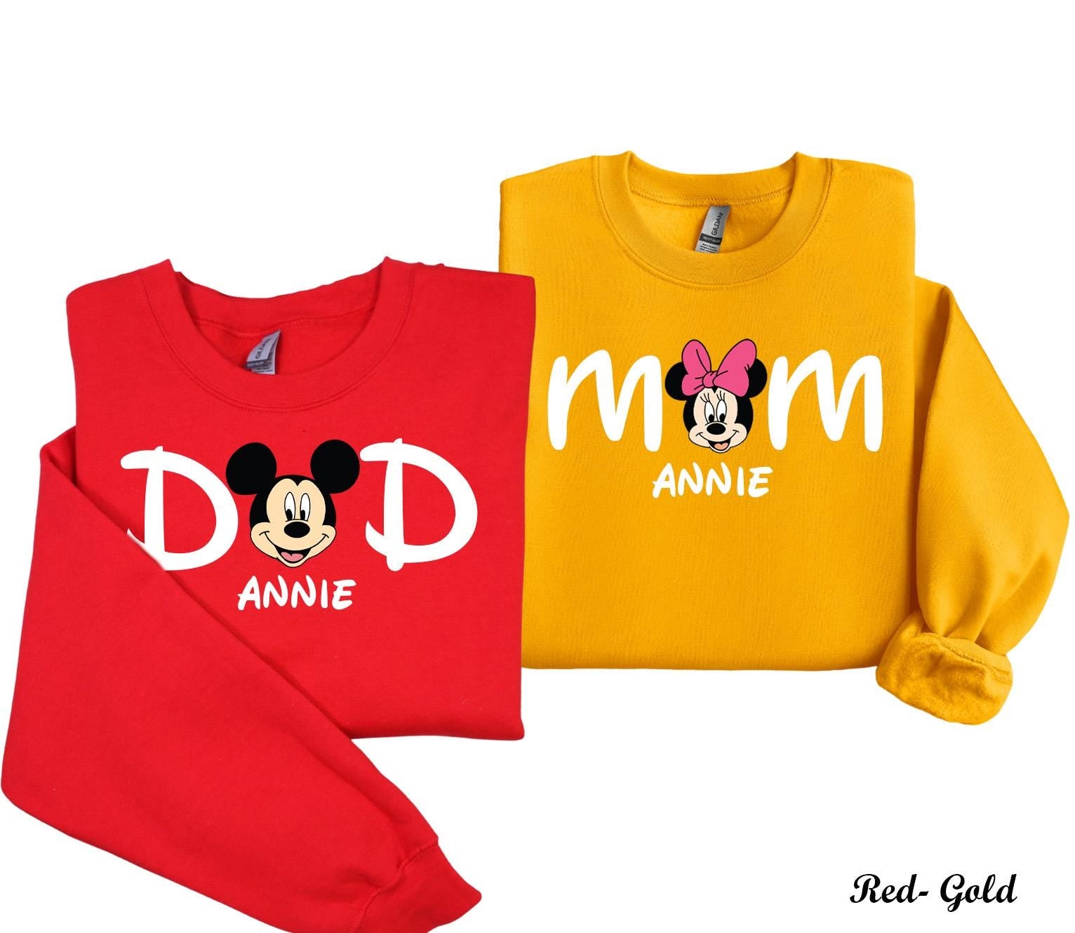 Custom Disney Minnie Mom and Dad Sweatshirt, Family Couple Trip Hoodie, Christmas Dad Mom Shirt with Kids Name,New Mom Dad Sweatshirt