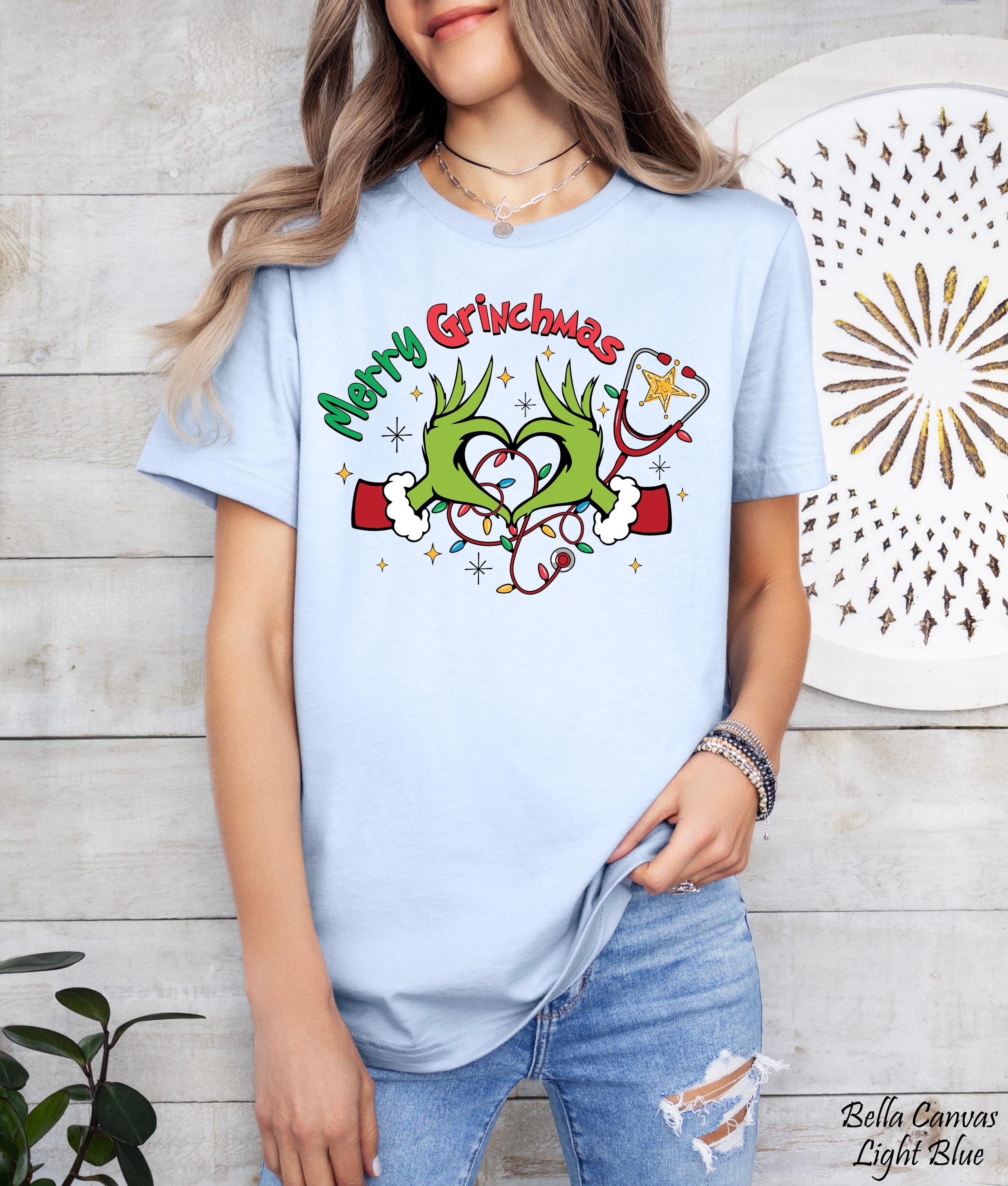 Merry Grinchmas Nurse Shirt, Christmas Nurse T-Shirts, Nurse Gift Shirt,Funny Medical Stethoscope Tee, Christmas Graphic Tee, Holiday Shirt