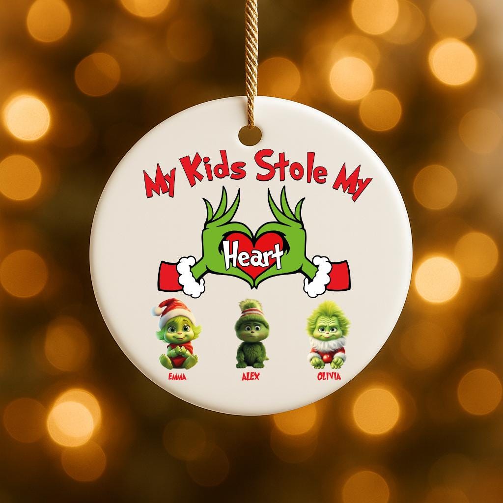 My Grandkids Stole My Heart Ornament, Personalized Family Ornament, Custom Ornament with Kids Name,