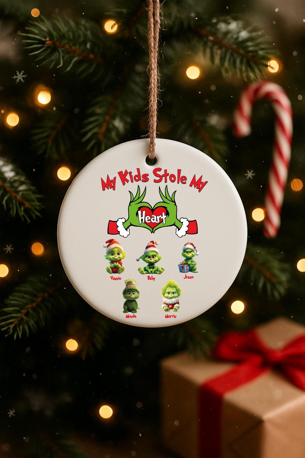 My Grandkids Stole My Heart Ornament, Personalized Family Ornament, Custom Ornament with Kids Name,