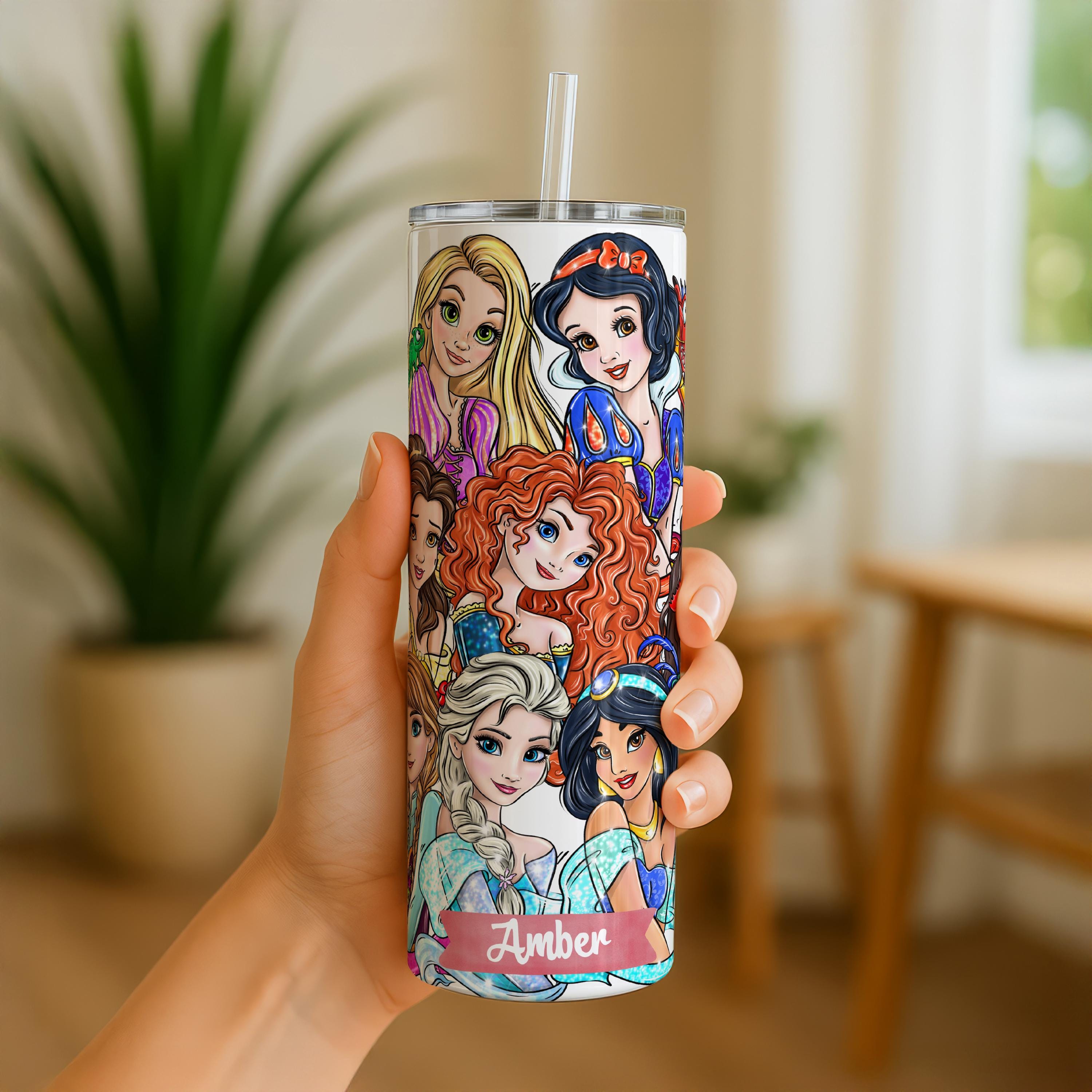 Custom Disney Princess Tumbler, Disney Princess Birthday Girl Gift, Disney Princess Gift Cup, Moana, Ariel, Cinderella, Elsa, Anna Tumbler
