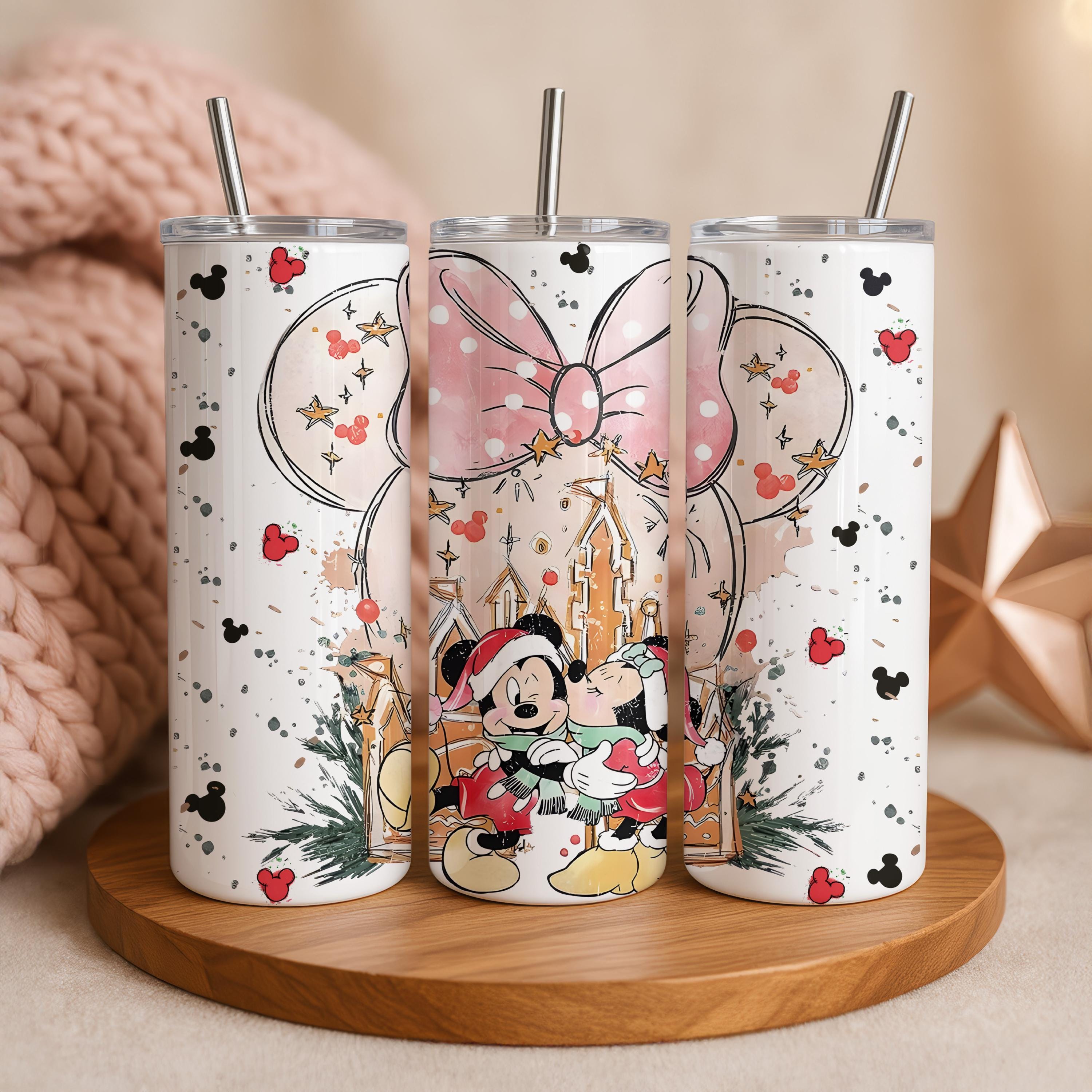 Mickey and Minnie Mouse Christmas Tumbler, Minnie Mouse Head Tumbler, Christmas Gift for Her, Christmas Couple Gifts,Disney Couple Tumbler