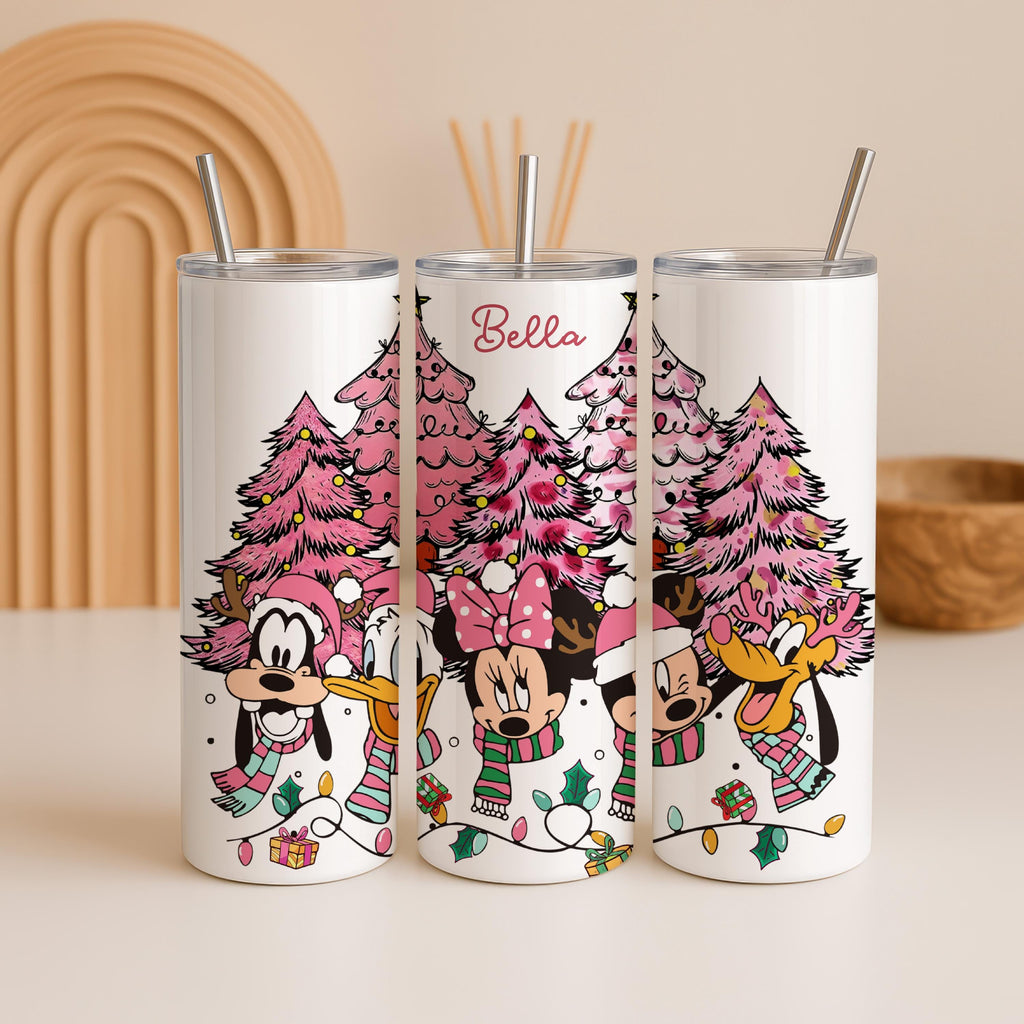 Pink Christmas Mickey and Friends Tumbler, Disney Pink Christmas Tree Tumbler, Christmas Gift Tumbler ,Christmas Party Tumbler, Xmas Gifts