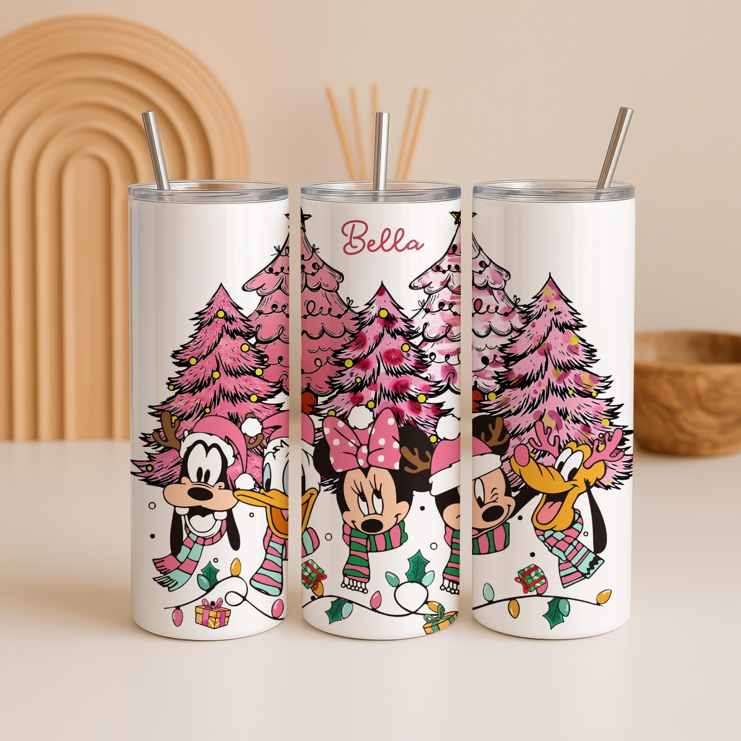 Pink Christmas Mickey and Friends Tumbler, Disney Pink Christmas Tree Tumbler, Christmas Gift Tumbler ,Christmas Party Tumbler, Xmas Gifts