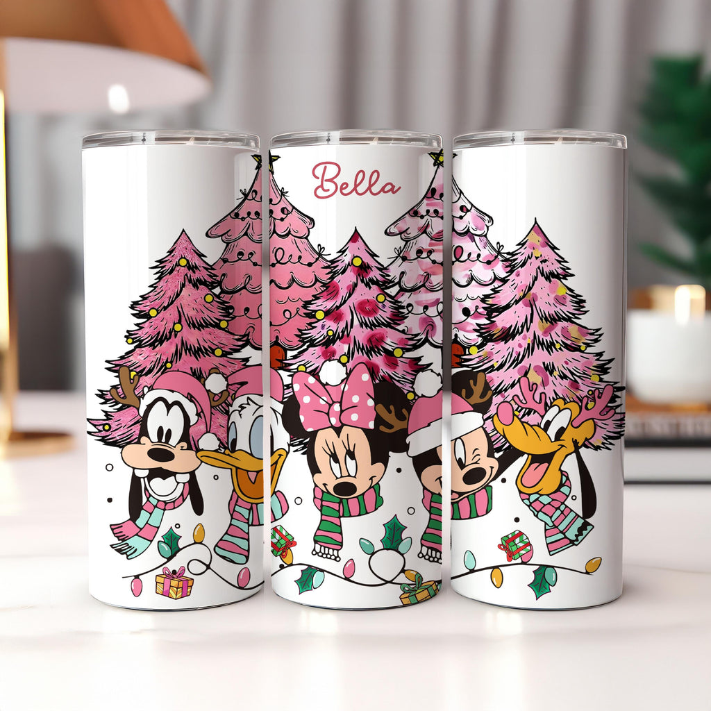Pink Christmas Mickey and Friends Tumbler, Disney Pink Christmas Tree Tumbler, Christmas Gift Tumbler ,Christmas Party Tumbler, Xmas Gifts