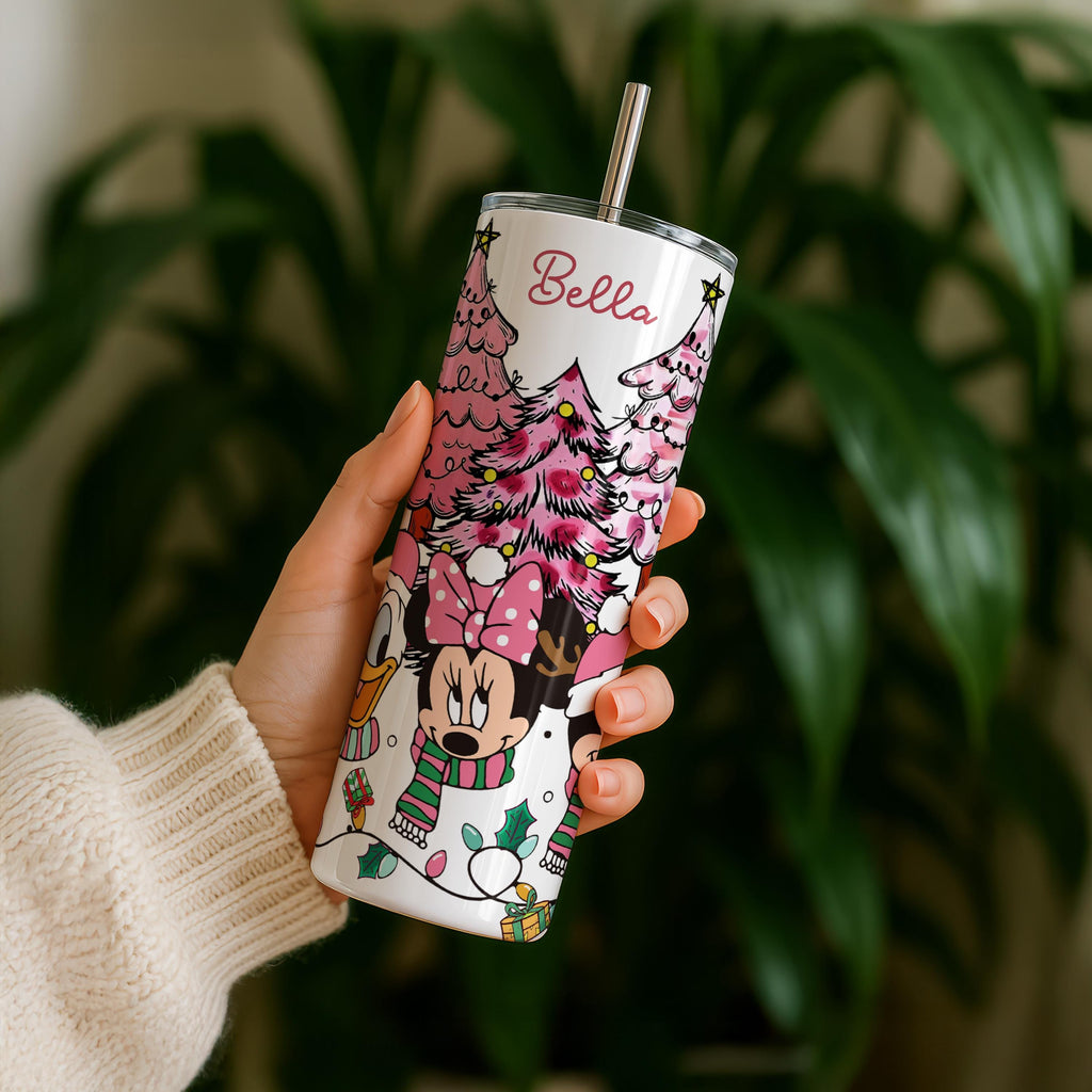 Pink Christmas Mickey and Friends Tumbler, Disney Pink Christmas Tree Tumbler, Christmas Gift Tumbler ,Christmas Party Tumbler, Xmas Gifts