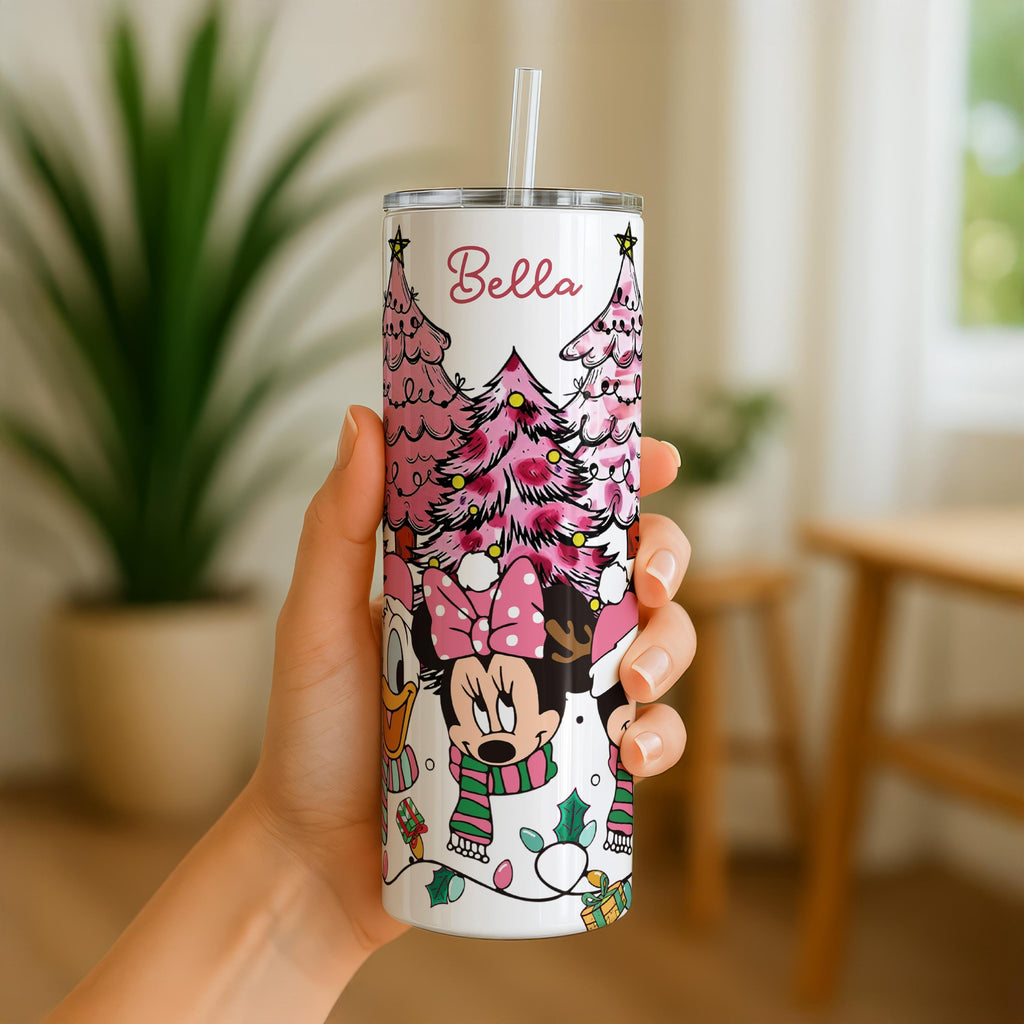 Pink Christmas Mickey and Friends Tumbler, Disney Pink Christmas Tree Tumbler, Christmas Gift Tumbler ,Christmas Party Tumbler, Xmas Gifts