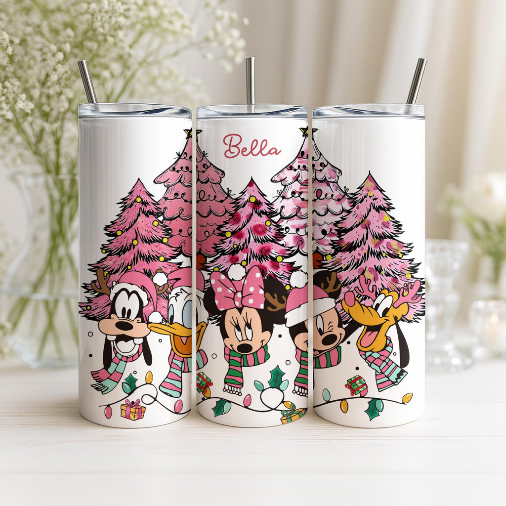 Pink Christmas Mickey and Friends Tumbler, Disney Pink Christmas Tree Tumbler, Christmas Gift Tumbler ,Christmas Party Tumbler, Xmas Gifts