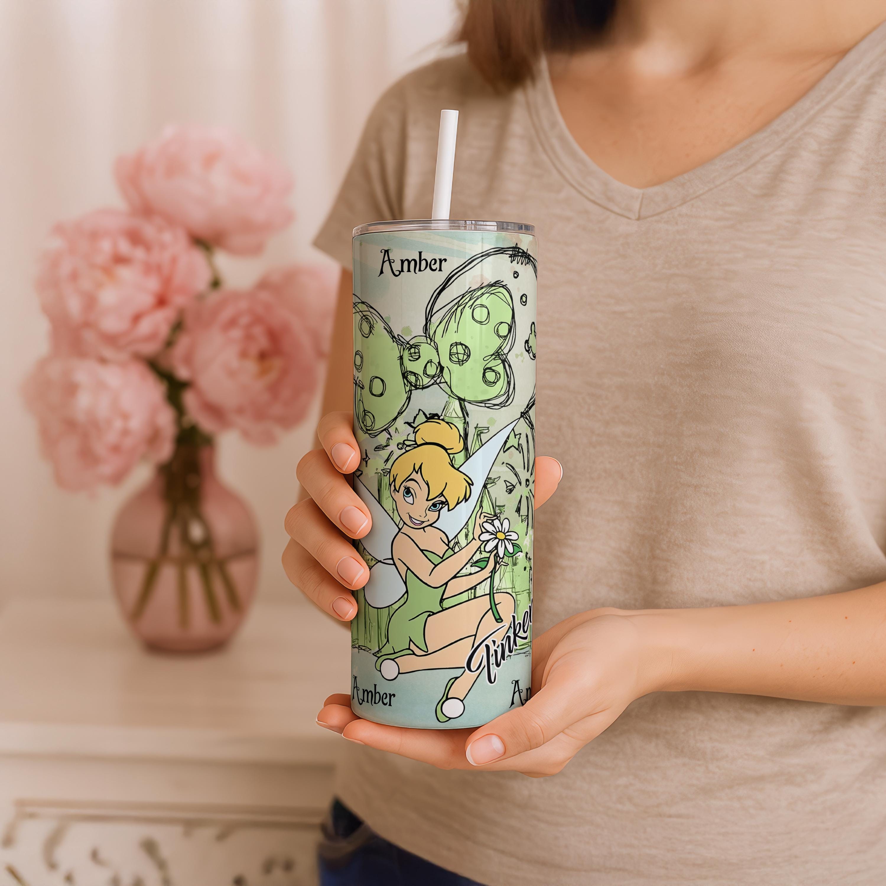 Custom Tinkerbell Princess Tumbler, Cartoon Characters 20oz Skiny Tumbler, Princess Coffee Cup, Magic Kingdom Stainless Steel Tumbler Gift