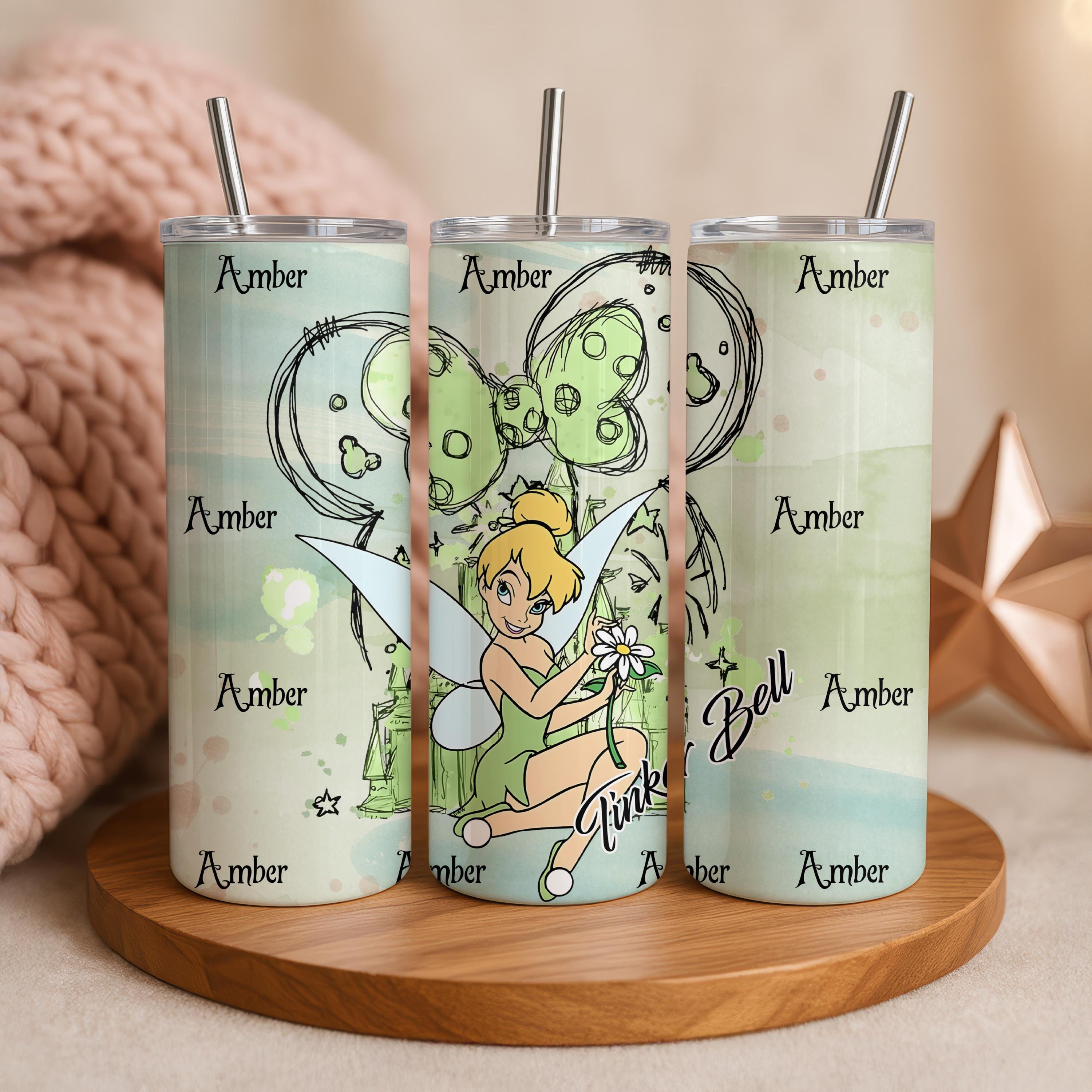 Custom Tinkerbell Princess Tumbler, Cartoon Characters 20oz Skiny Tumbler, Princess Coffee Cup, Magic Kingdom Stainless Steel Tumbler Gift