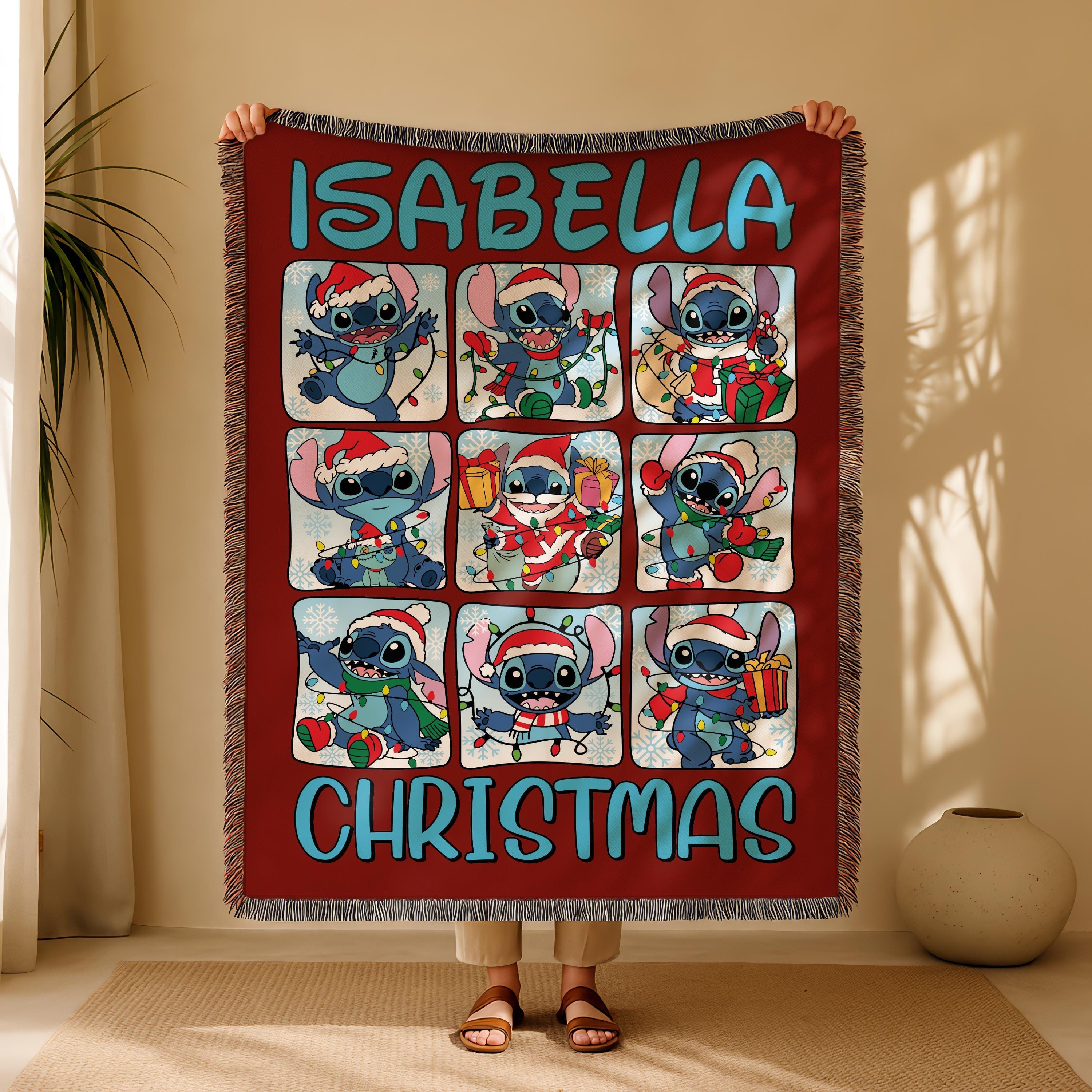 Christmas Stitch Velveteen Plush Blanket, Personalized Stitch Woven Fleece Sherpa Minky Blanket, Disney Christmas Party Gift, Christmas Gift