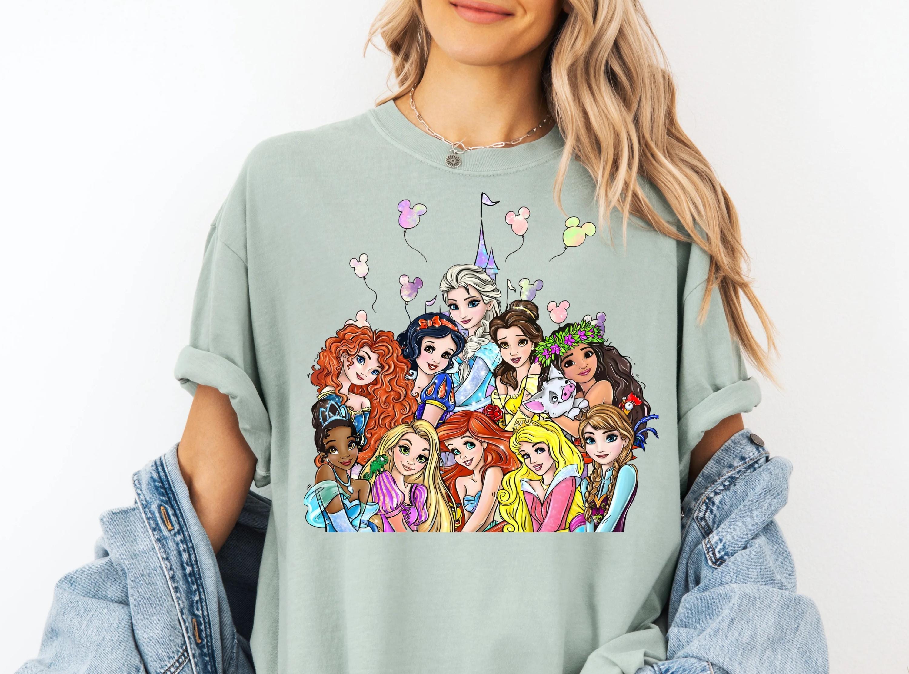 Retro Disney Princess Characters Shirts, Disney Princess Shirt,  Rapunzel, Belle, Cinderella, Merida, Moana Tee,  Disney Girl Trip Shirt