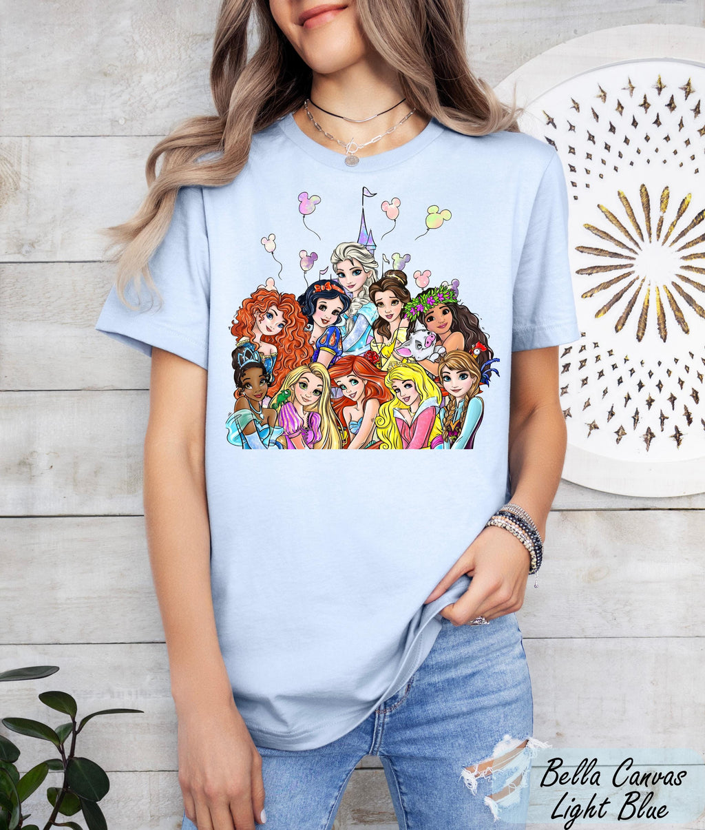 Retro Disney Princess Characters Shirts, Disney Princess Shirt,  Rapunzel, Belle, Cinderella, Merida, Moana Tee,  Disney Girl Trip Shirt