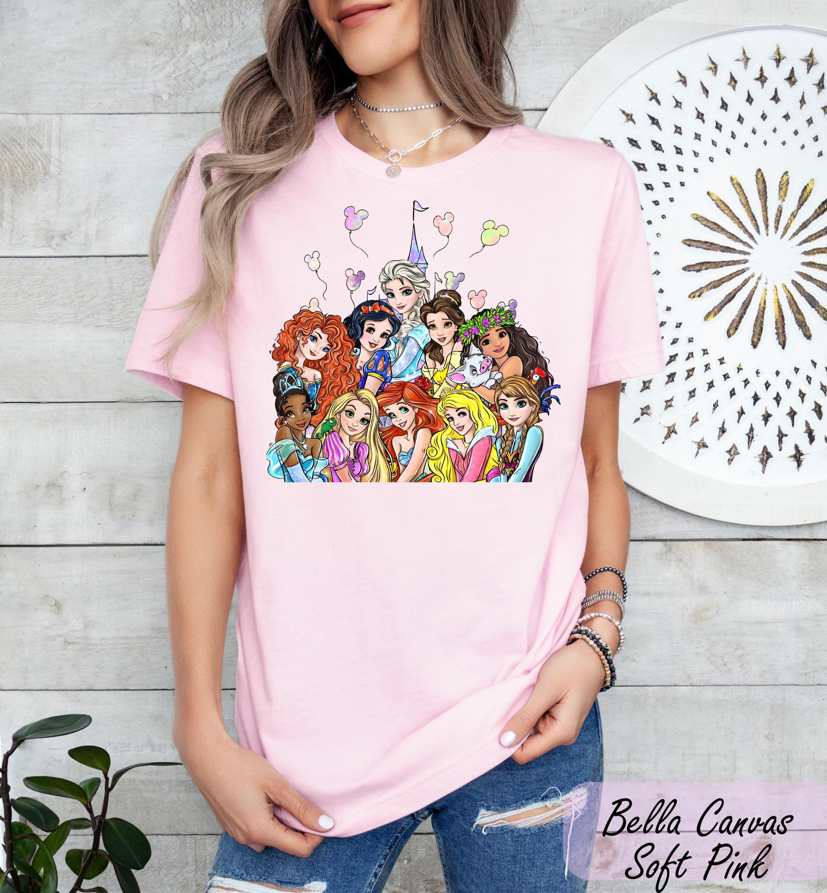 Retro Disney Princess Characters Shirts, Disney Princess Shirt,  Rapunzel, Belle, Cinderella, Merida, Moana Tee,  Disney Girl Trip Shirt