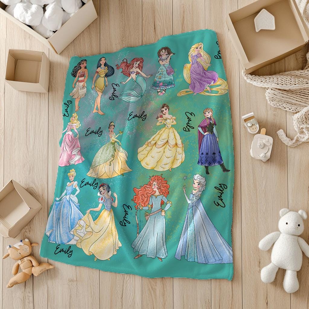Personalized  Disney Princesses Blanket, Disney Princess Blanket,Customizable Toddler Throw Blanket, Baby Shower Gift, Disney Nursery Decor