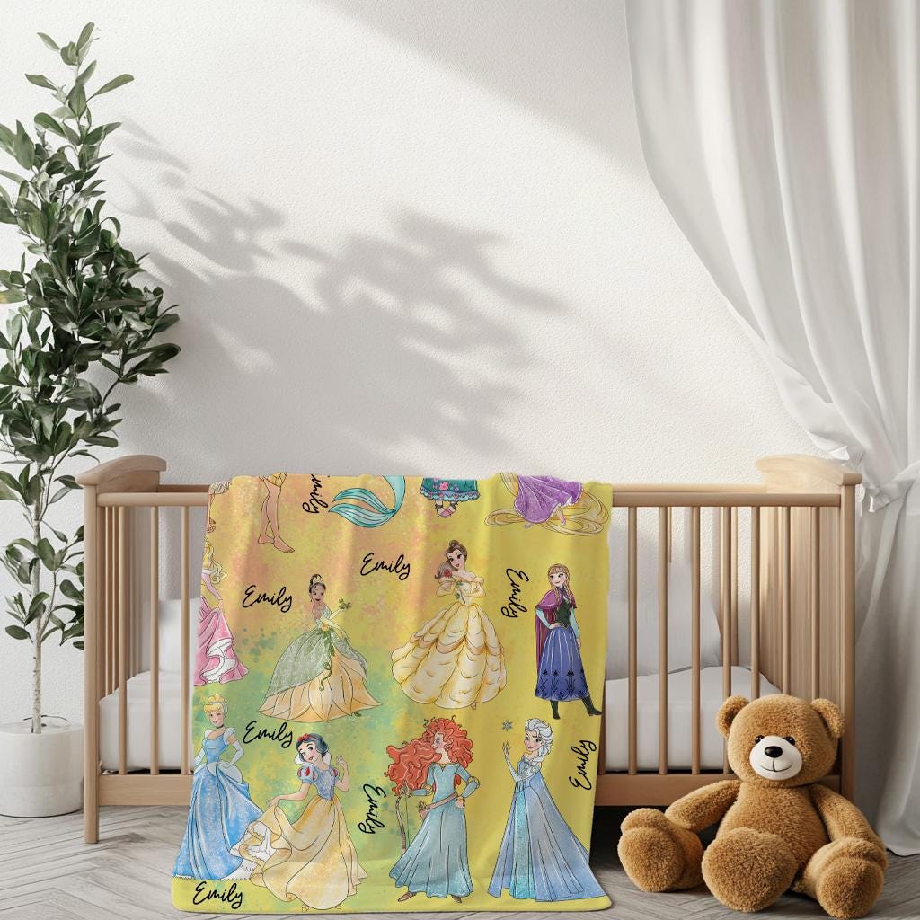 Personalized  Disney Princesses Blanket, Disney Princess Blanket,Customizable Toddler Throw Blanket, Baby Shower Gift, Disney Nursery Decor
