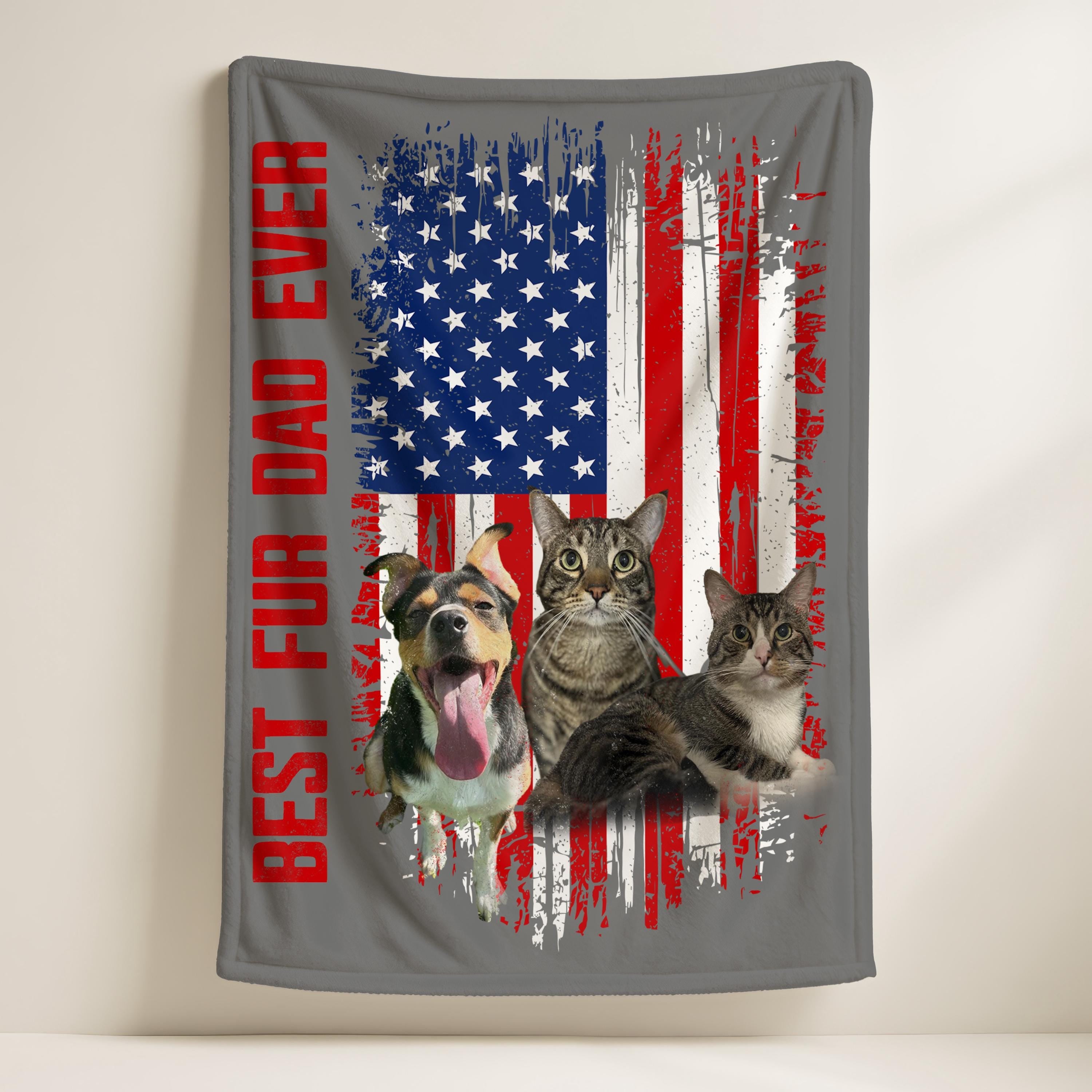 Personalized Best Fur Dad Ever Blanket, Pet Lover Name Blanket, Dog Loss Pet Memory Gifts, Personalized Dog Blankets Cat Picture Blanket
