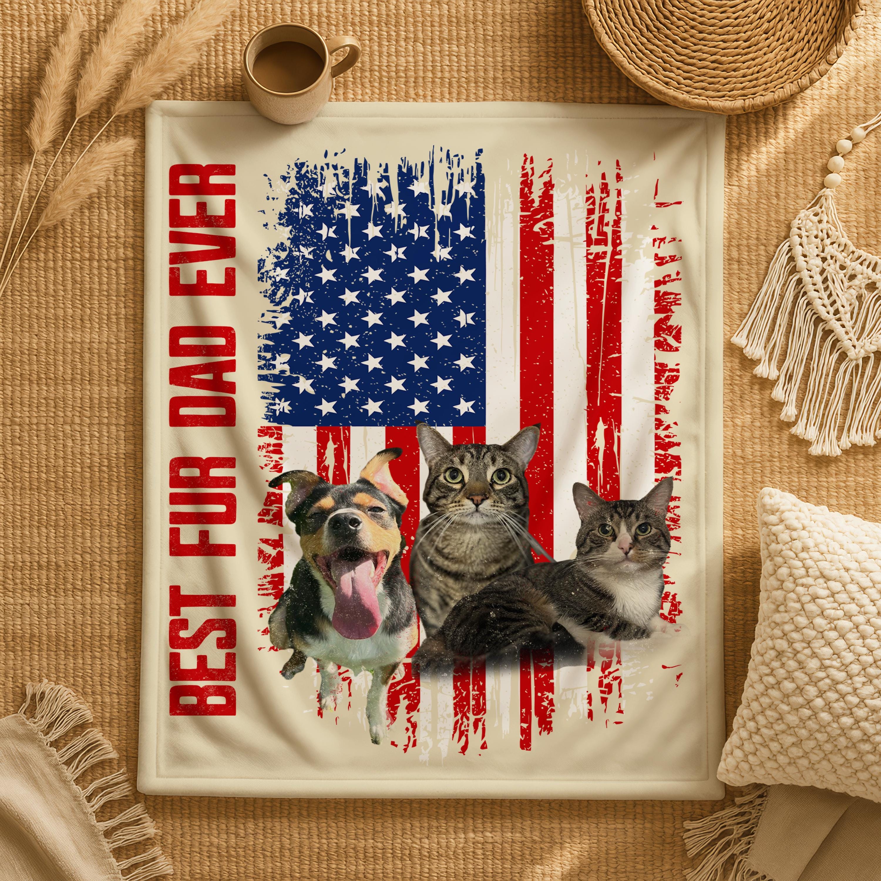 Personalized Best Fur Dad Ever Blanket, Pet Lover Name Blanket, Dog Loss Pet Memory Gifts, Personalized Dog Blankets Cat Picture Blanket