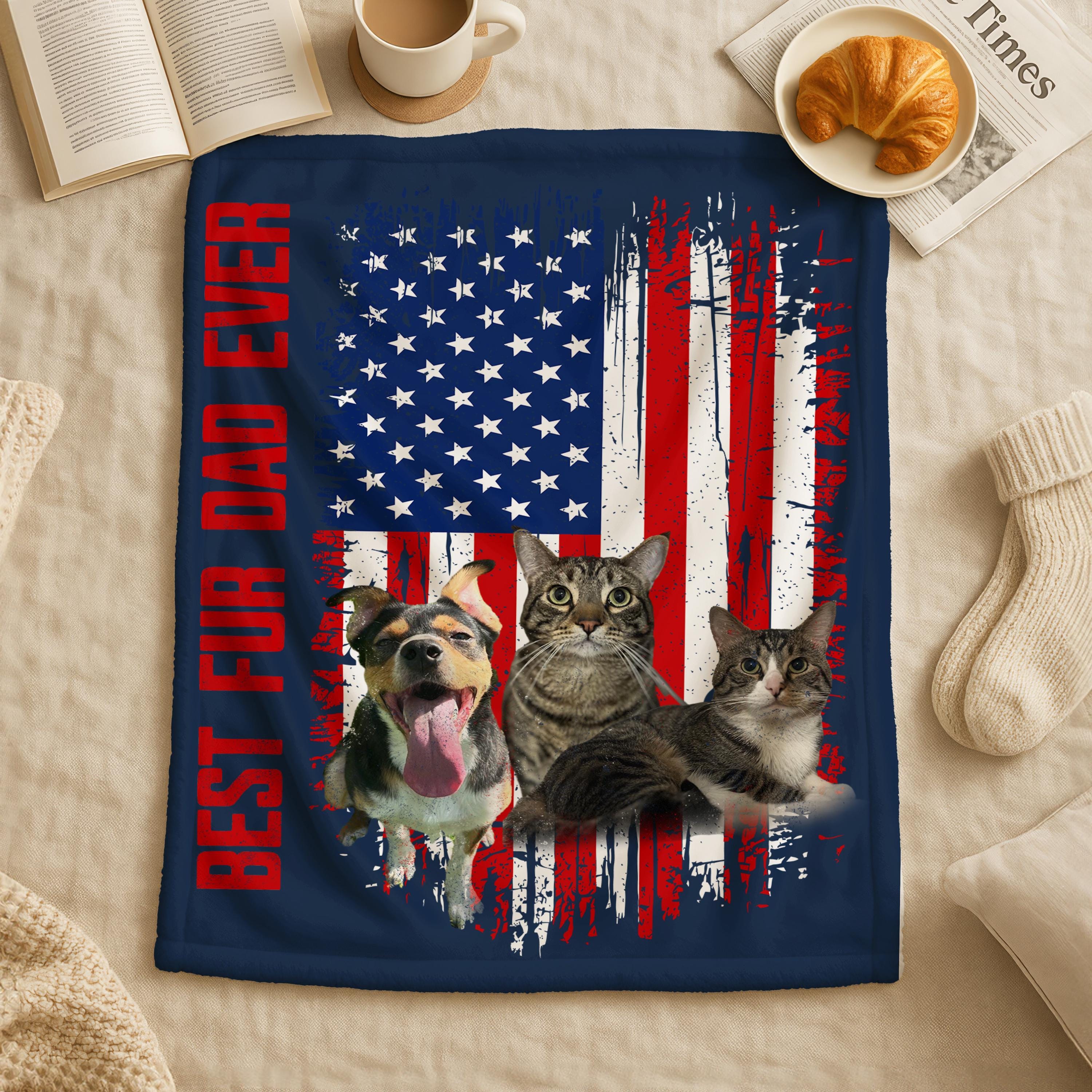 Personalized Best Fur Dad Ever Blanket, Pet Lover Name Blanket, Dog Loss Pet Memory Gifts, Personalized Dog Blankets Cat Picture Blanket