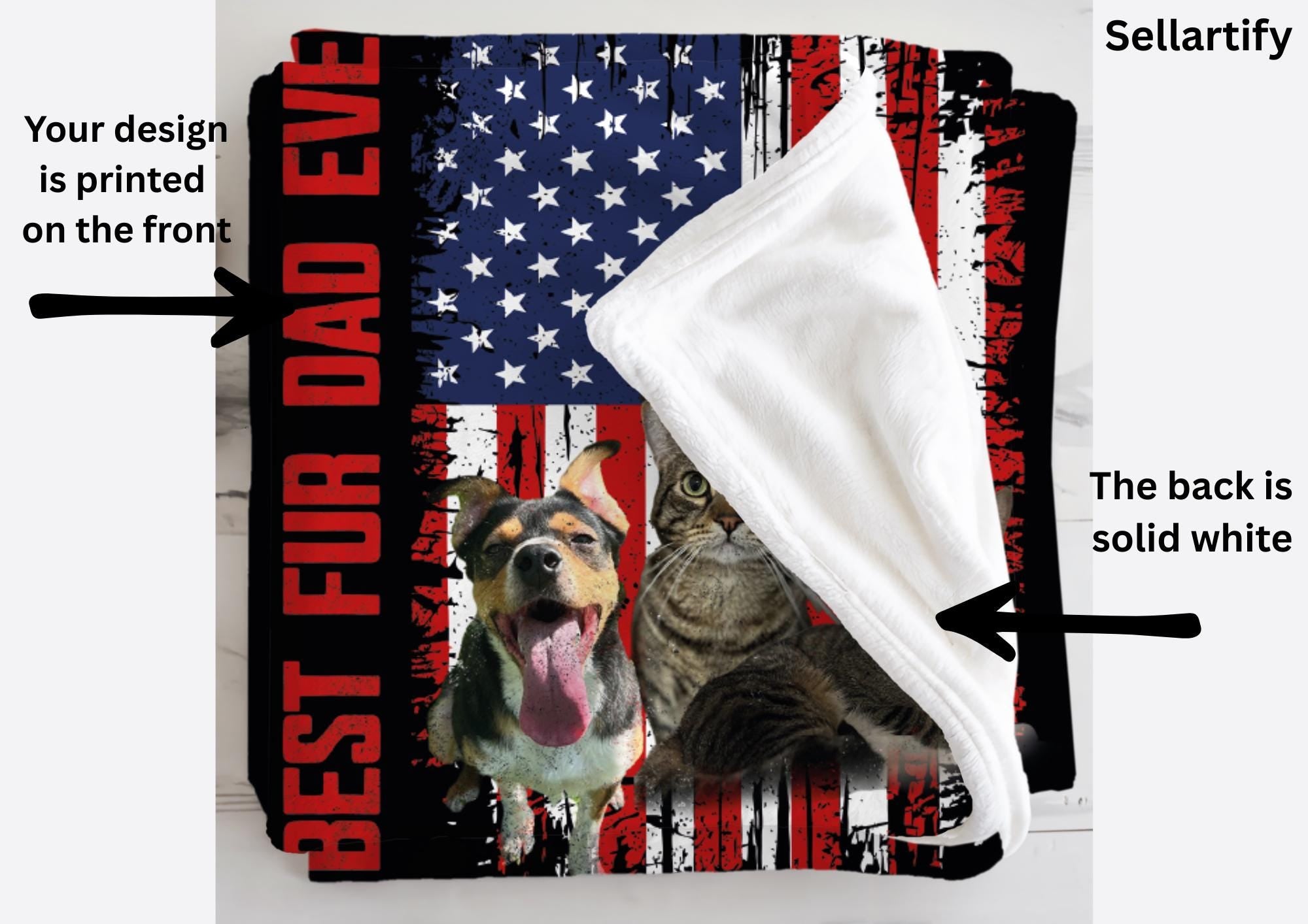 Personalized Best Fur Dad Ever Blanket, Pet Lover Name Blanket, Dog Loss Pet Memory Gifts, Personalized Dog Blankets Cat Picture Blanket