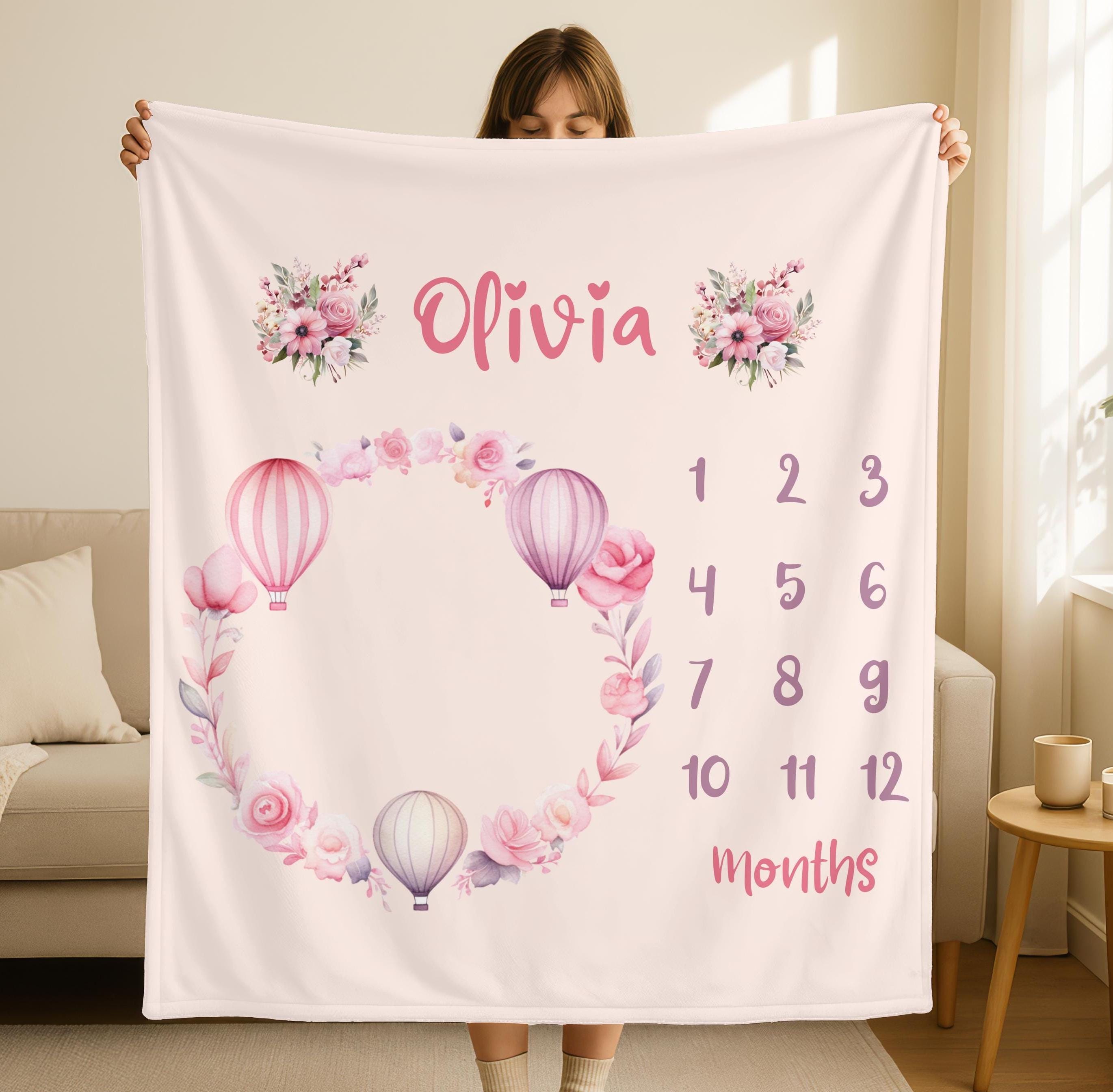 Custom Boho Girl Baby Milestone Blanket, Personalized Velveteen Plush Keepsake, Neutral Boho Nursery Newborn Gift, Boho Baby Shower Gift