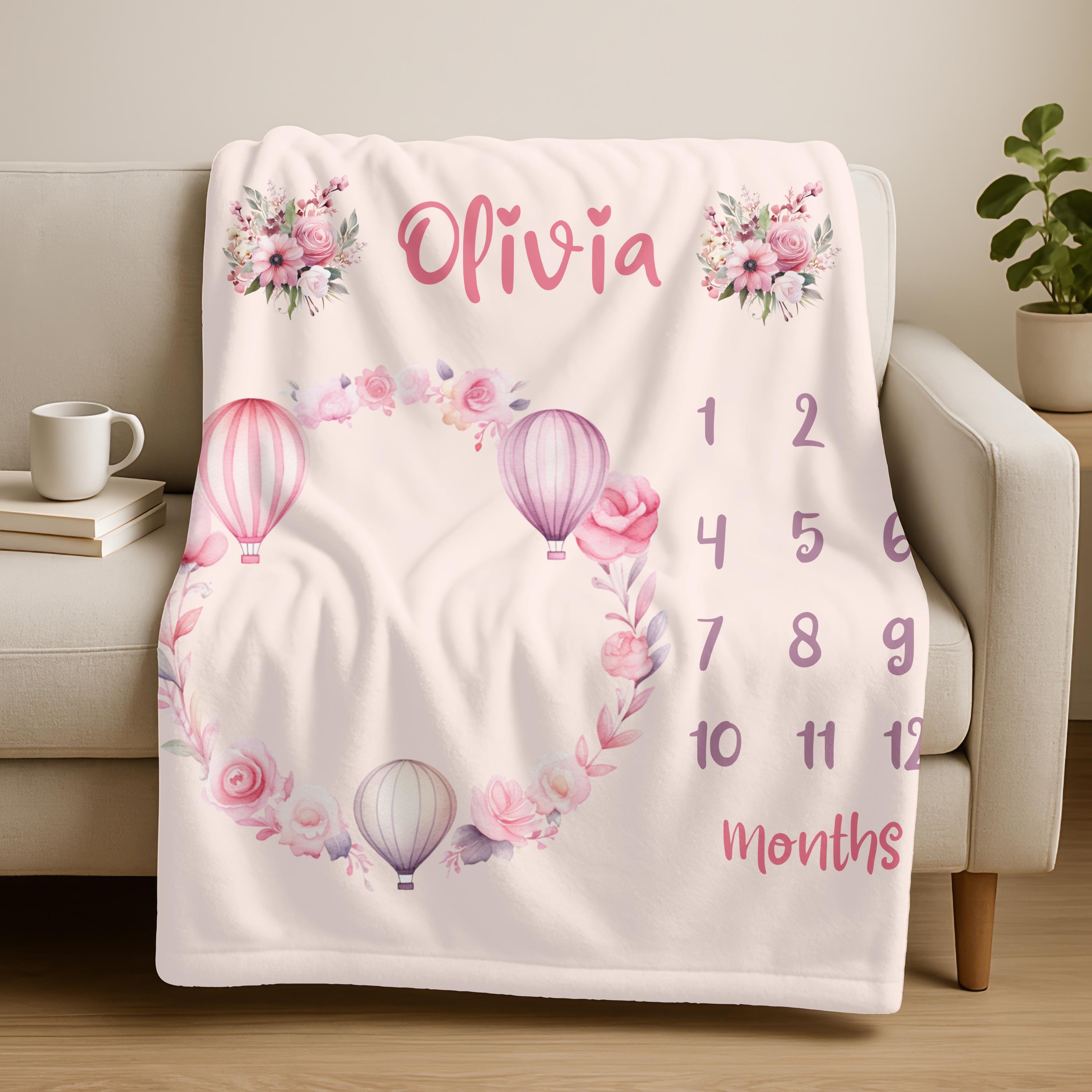 Custom Boho Girl Baby Milestone Blanket, Personalized Velveteen Plush Keepsake, Neutral Boho Nursery Newborn Gift, Boho Baby Shower Gift