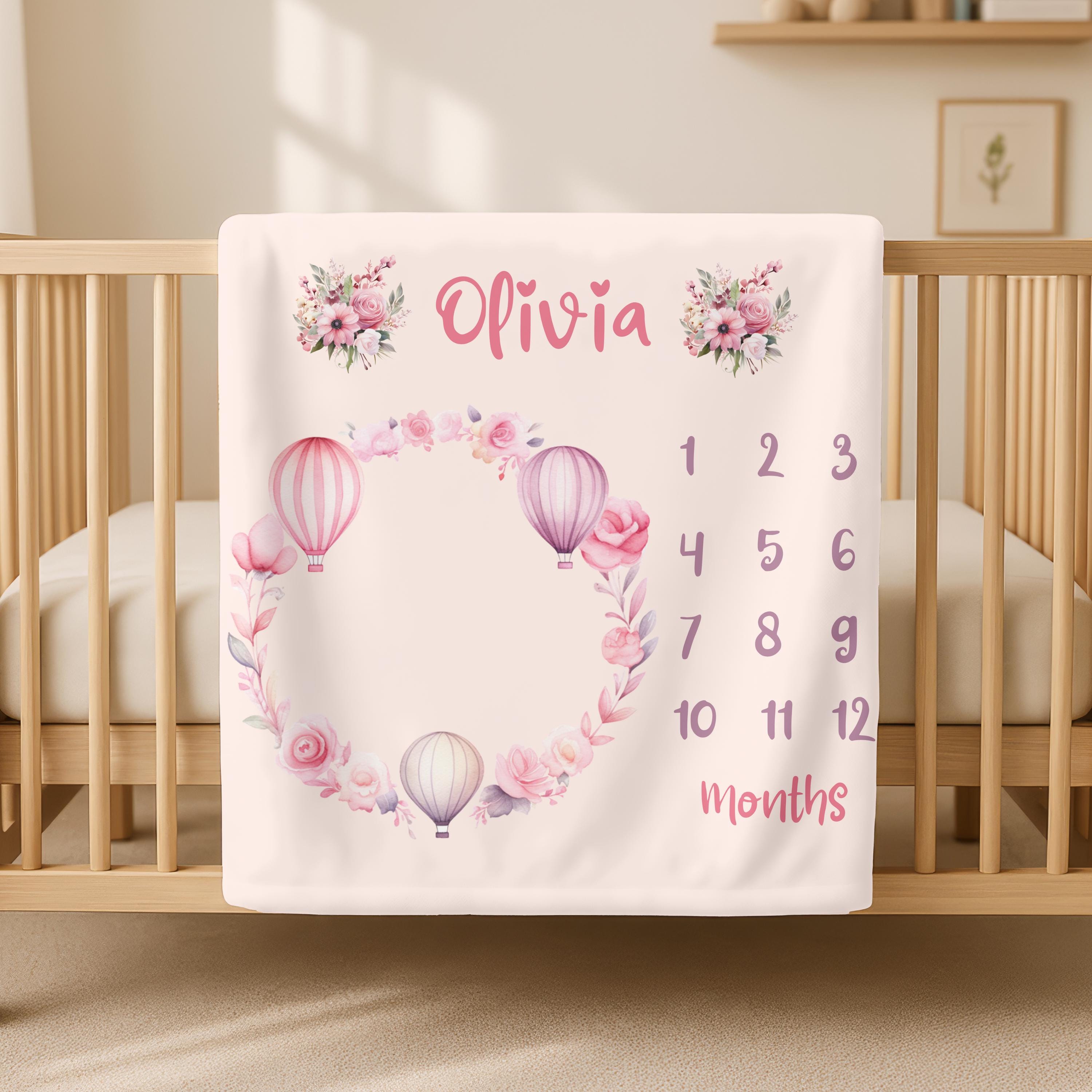 Custom Boho Girl Baby Milestone Blanket, Personalized Velveteen Plush Keepsake, Neutral Boho Nursery Newborn Gift, Boho Baby Shower Gift