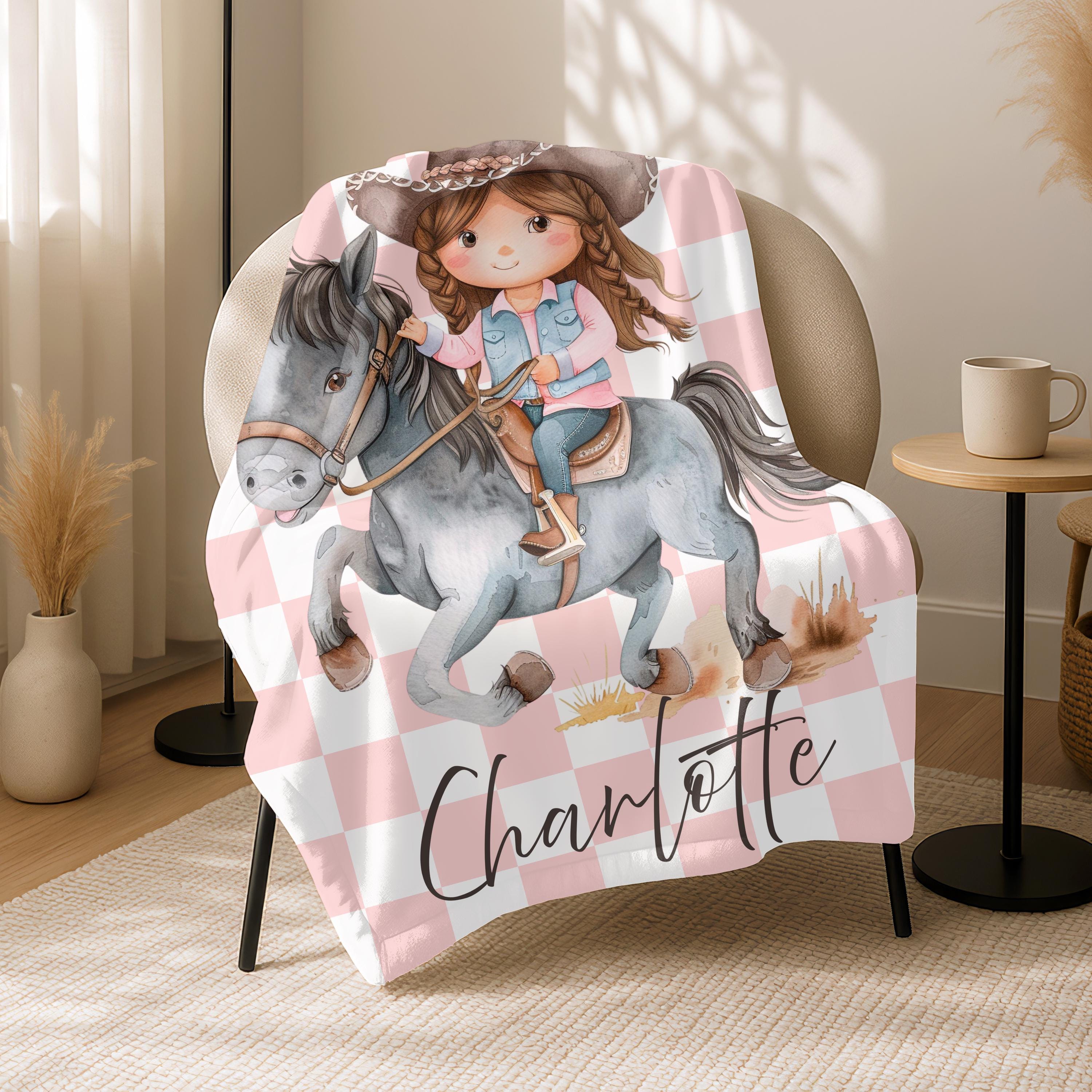Personalised Name Kids Blanket,Personalized Cowgirl Nursery Blanket,Western Toddler Throw Kids,Western Nursery Baby Shower Gift,Baby Homee
