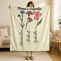 Mama Garden Blanket, Customized Mothers Day Gift, Personalized Flowers Name Blanket, Grandmother Gift,Birth Month Gift for Mom And Grandma