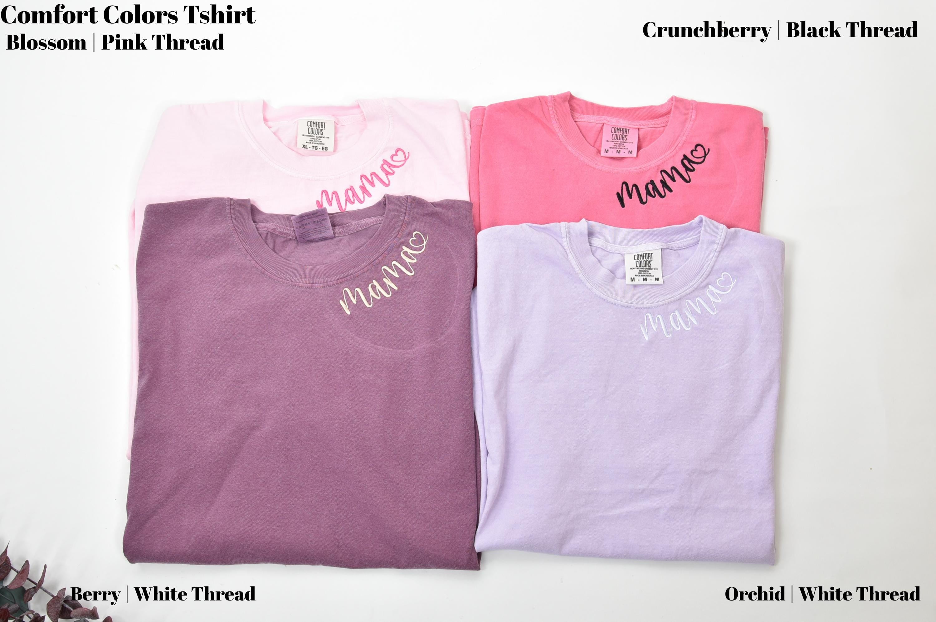 Custom Collar Embroidered T-shirt, Embroidered Mama Tee, Neckline Embroidered Tee, Embroidered Clothes, Custom Comfort Colors  Embroidered