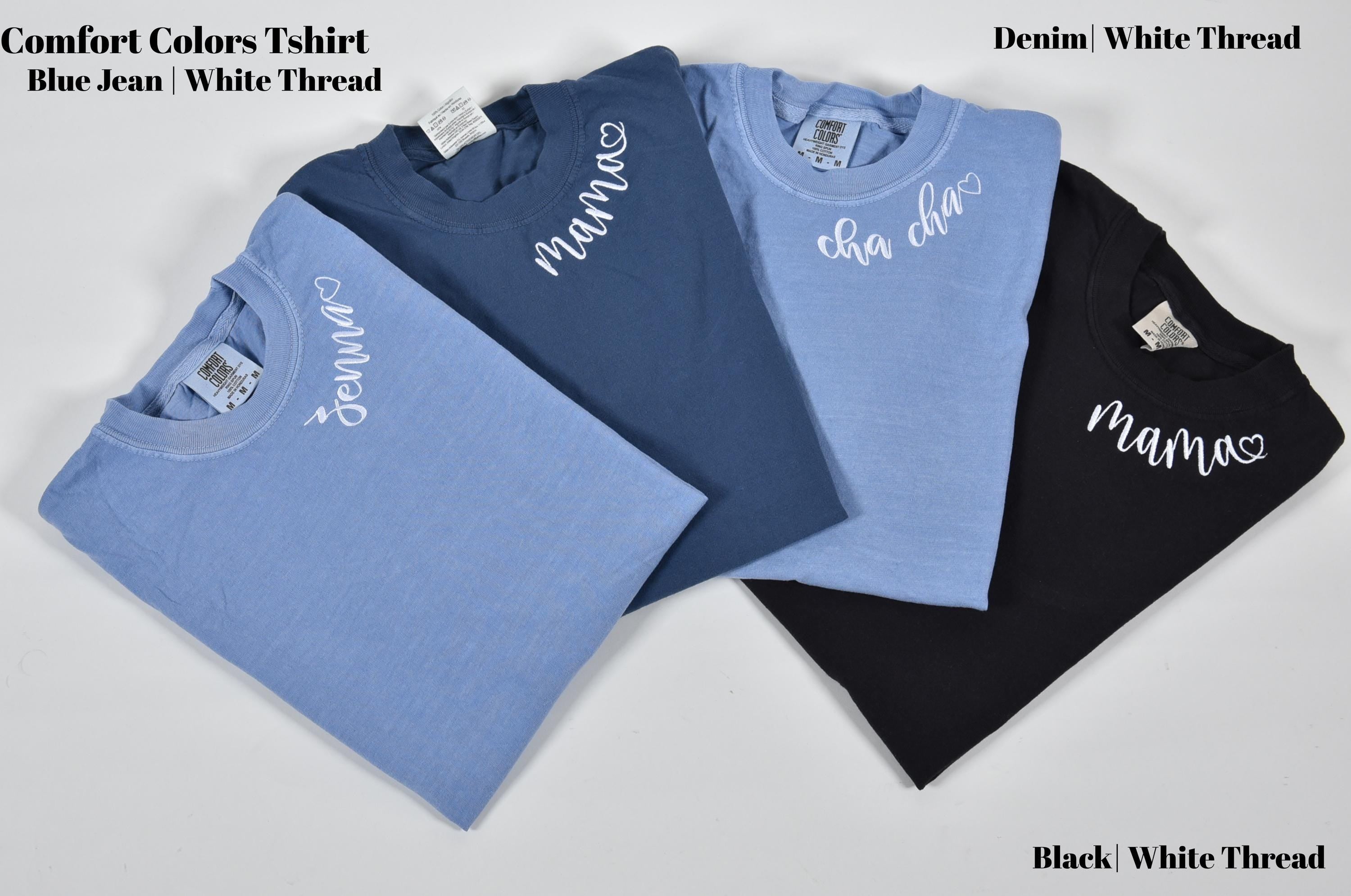 Custom Collar Embroidered T-shirt, Embroidered Mama Tee, Neckline Embroidered Tee, Embroidered Clothes, Custom Comfort Colors  Embroidered