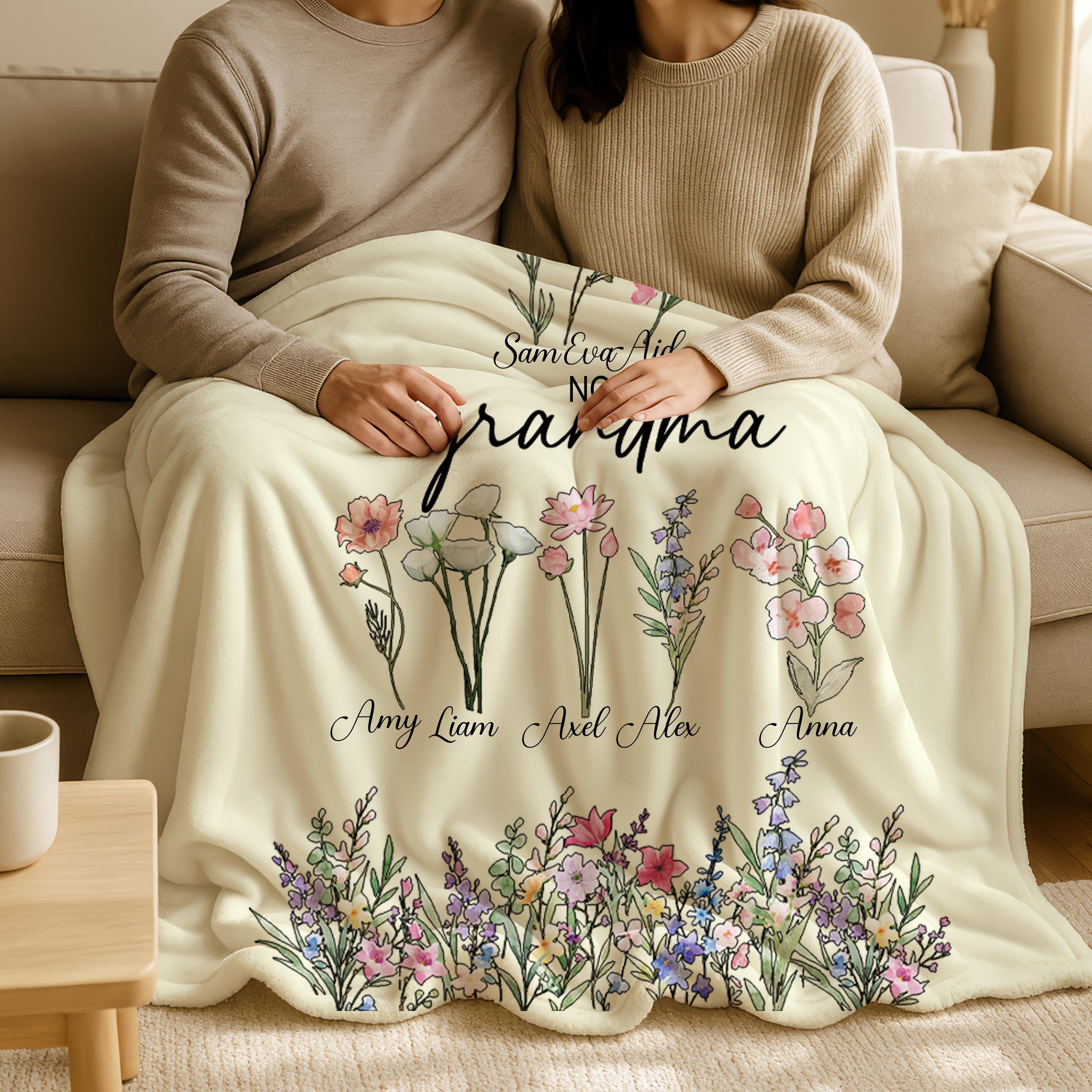 Personalized First Mom Now Grandma Garden Blanket, Birth Flower Blanket, Mom and Grandma Family Blanket, Custom Grandma's Garden Blanket