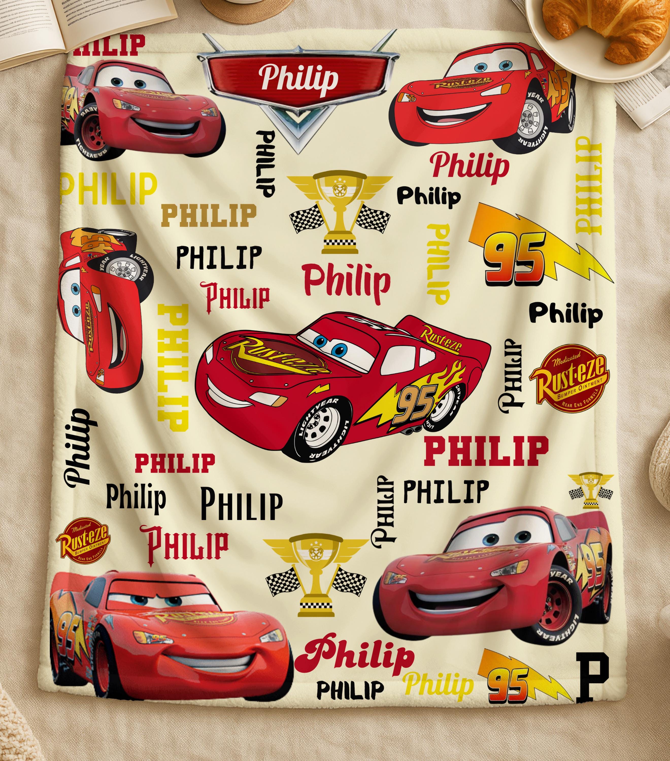 Custom Name Lightning McQueen Baby Blanket,Disney Home Decor,Disney Cars Blanket,Personalized Cars Blanket,Disney Cars Birthday Gift For Boy