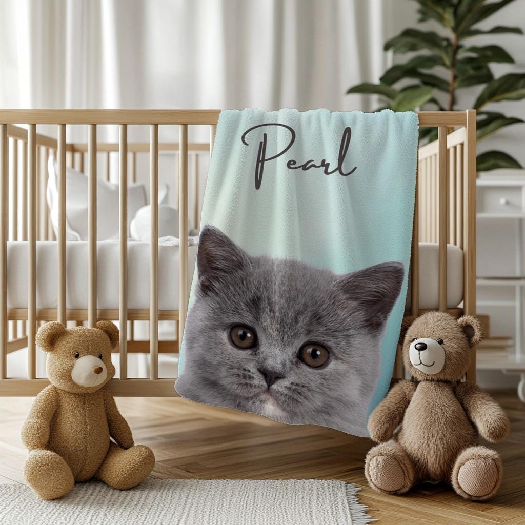Custom Pet Blanket with Photo and Name, Cat Picture Blanket, Gift for Dog Dad, Pet Lover Blanket, Personalized Dog or Cat Portrait Blanket
