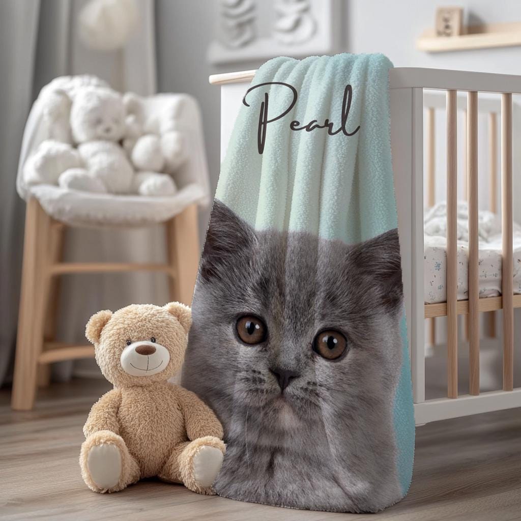 Custom Pet Blanket with Photo and Name, Cat Picture Blanket, Gift for Dog Dad, Pet Lover Blanket, Personalized Dog or Cat Portrait Blanket