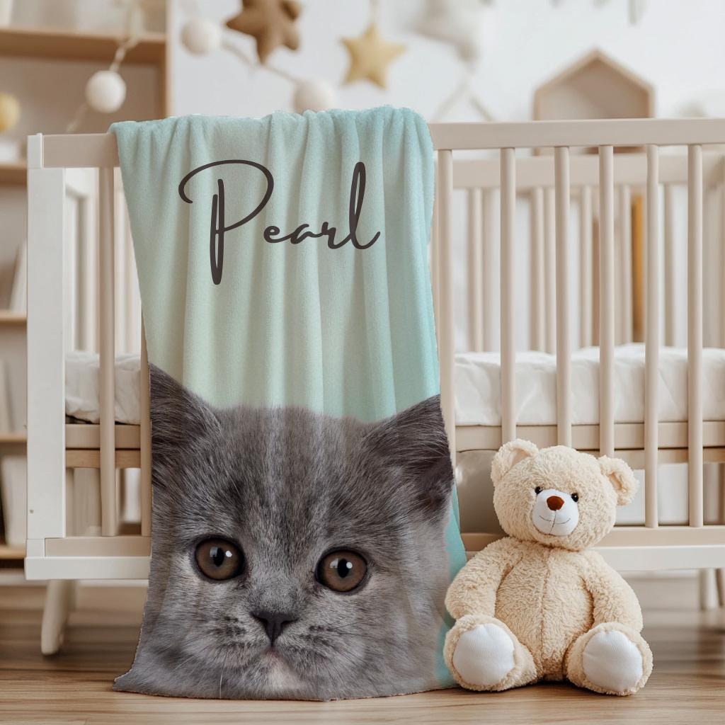 Custom Pet Blanket with Photo and Name, Cat Picture Blanket, Gift for Dog Dad, Pet Lover Blanket, Personalized Dog or Cat Portrait Blanket