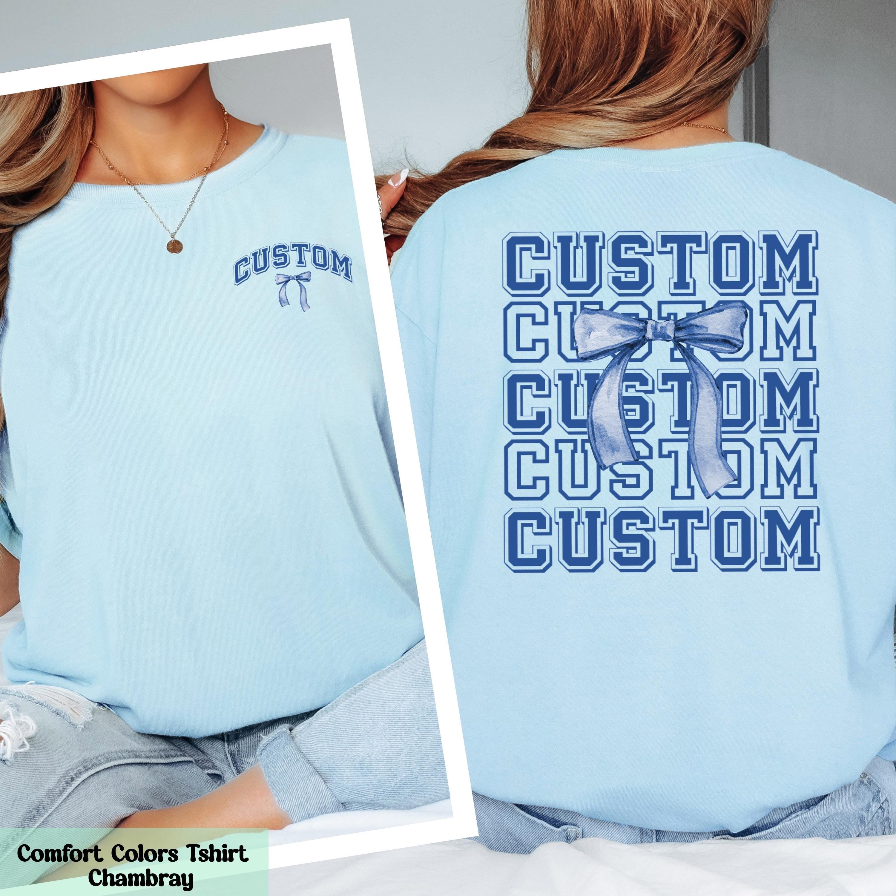 Custom Blue Coquette Bow Shirt, Personalized Team Mascot Bow Shirt,Create Your Own Shirt, Cute Custom Tee, Game Day Shirt, School Spirit Tee