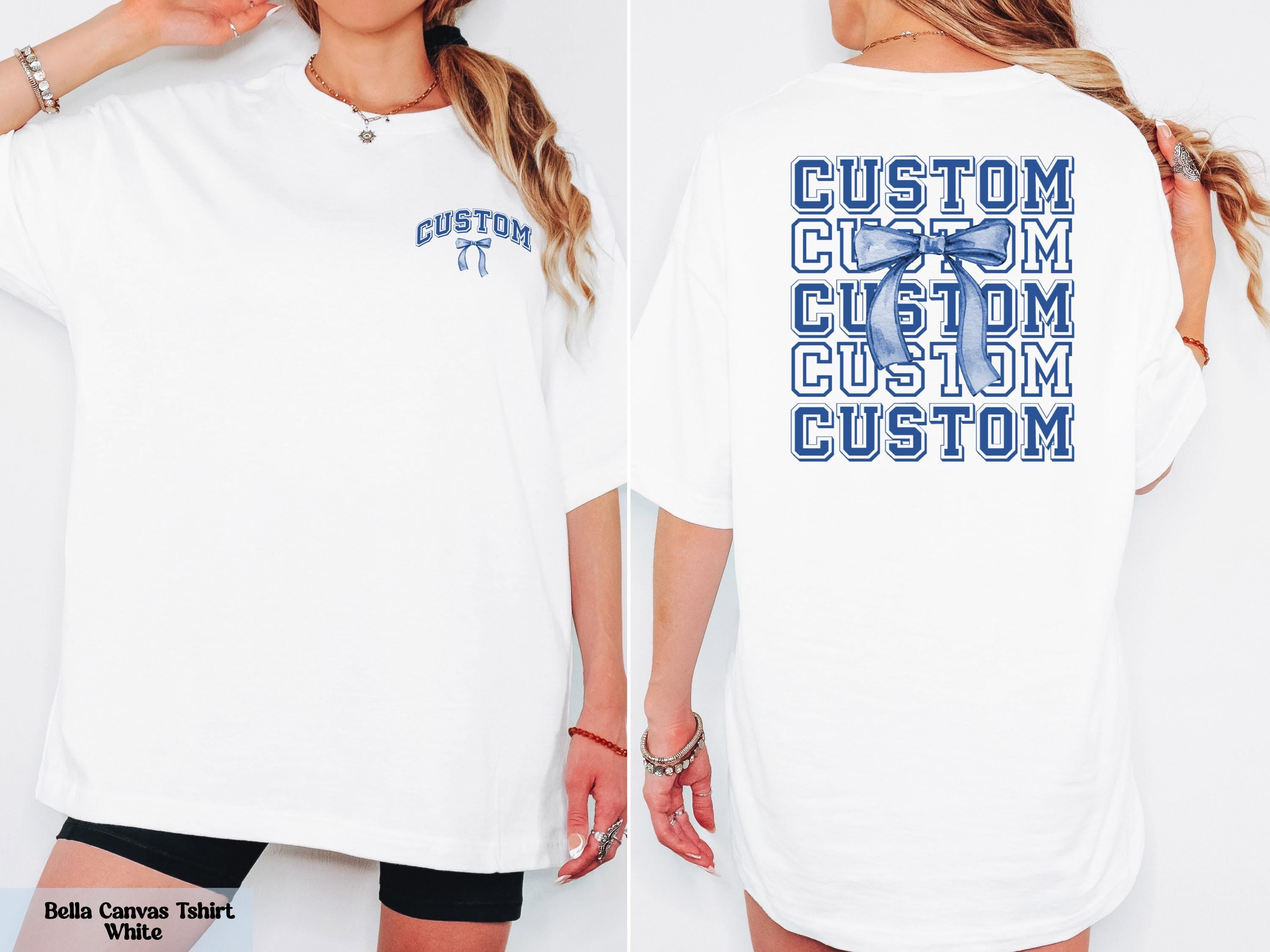 Custom Blue Coquette Bow Shirt, Personalized Team Mascot Bow Shirt,Create Your Own Shirt, Cute Custom Tee, Game Day Shirt, School Spirit Tee