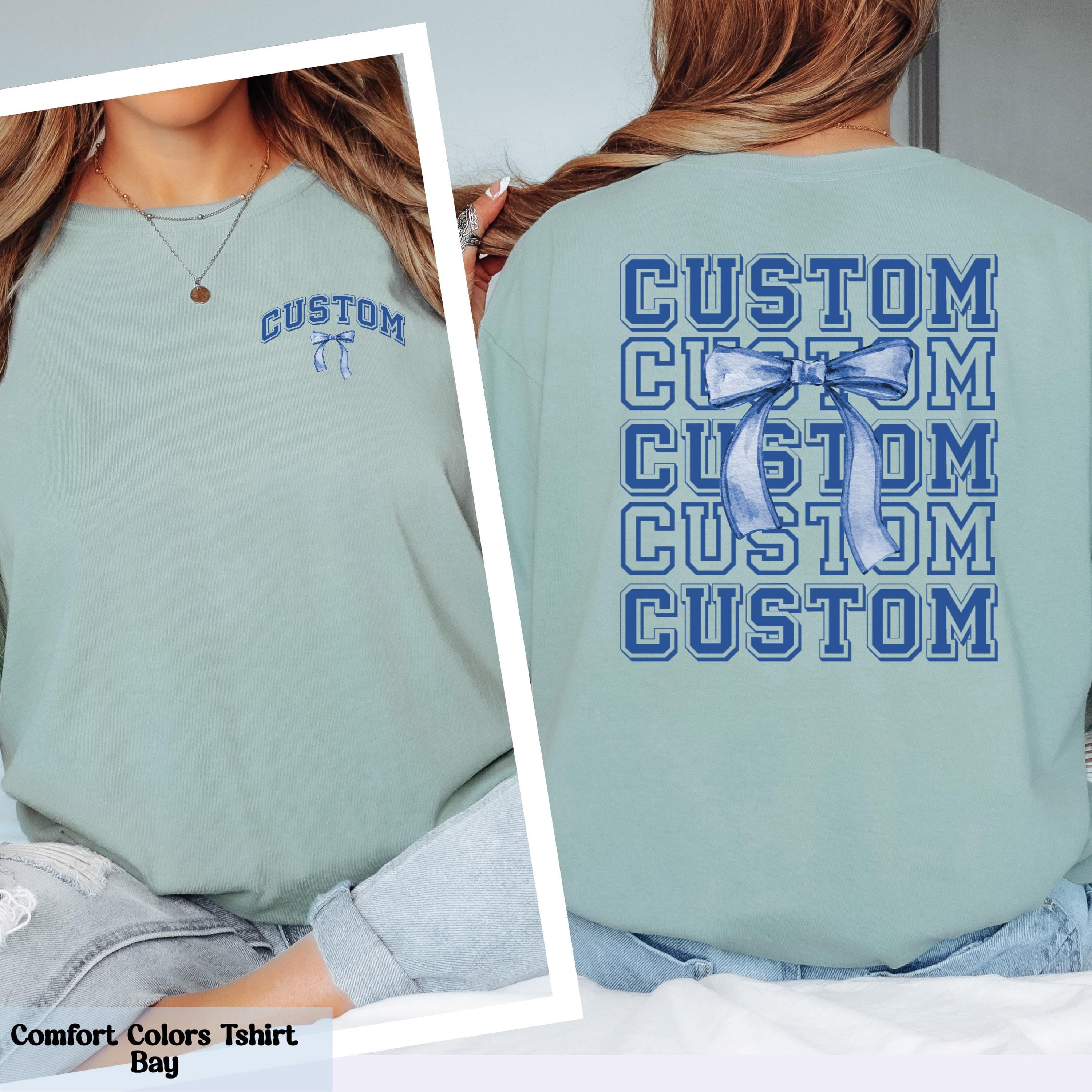 Custom Blue Coquette Bow Shirt, Personalized Team Mascot Bow Shirt,Create Your Own Shirt, Cute Custom Tee, Game Day Shirt, School Spirit Tee