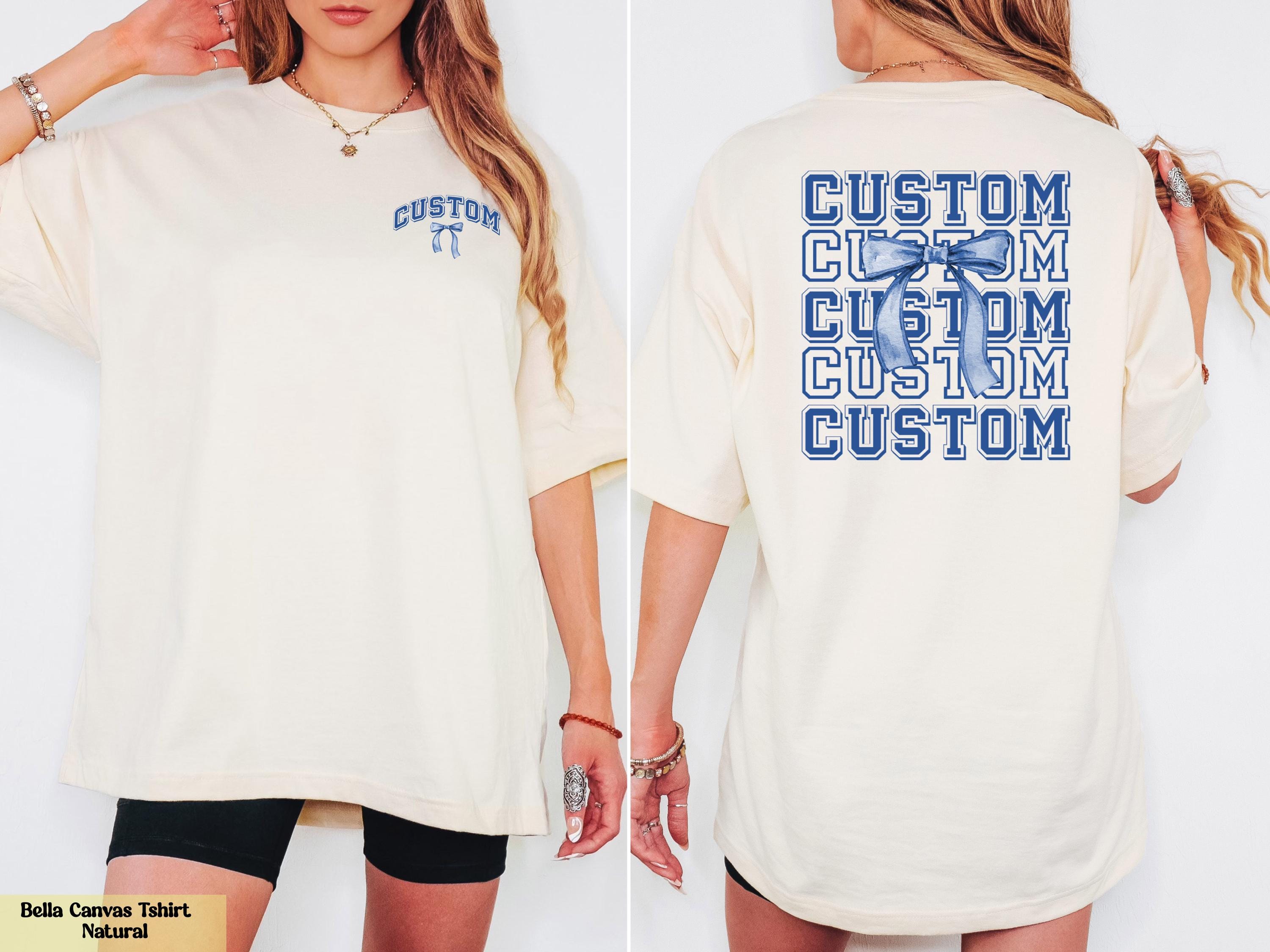 Custom Blue Coquette Bow Shirt, Personalized Team Mascot Bow Shirt,Create Your Own Shirt, Cute Custom Tee, Game Day Shirt, School Spirit Tee